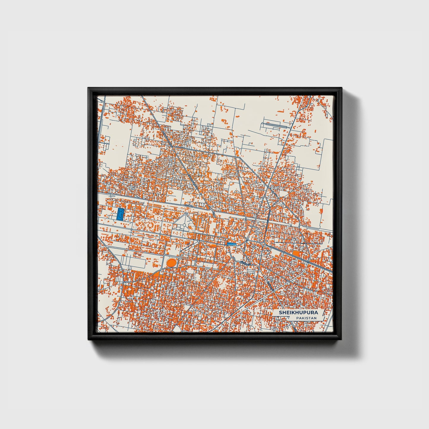 Sheikhupura Pakistan Colorful City Map Canvas Print • Black Framed