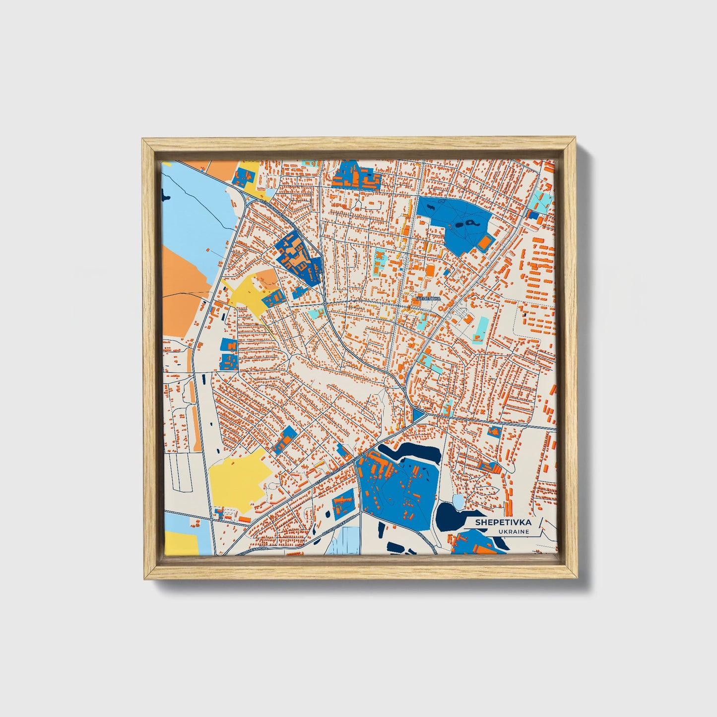 Шепетівка Ukraine Colorful City Map Canvas Print • Natural Wooden Framed