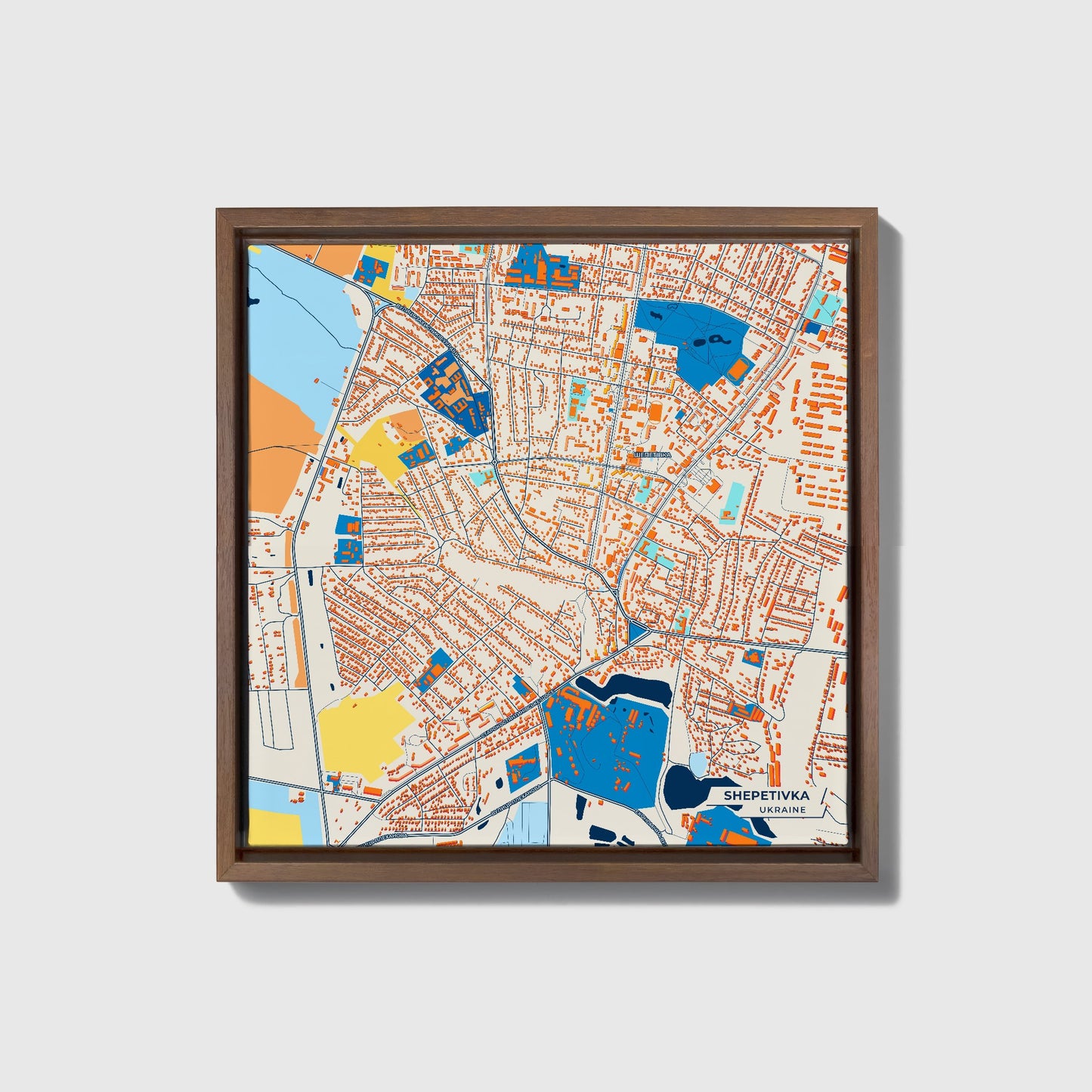 Шепетівка Ukraine Colorful City Map Canvas Print • Dark Wooden Framed
