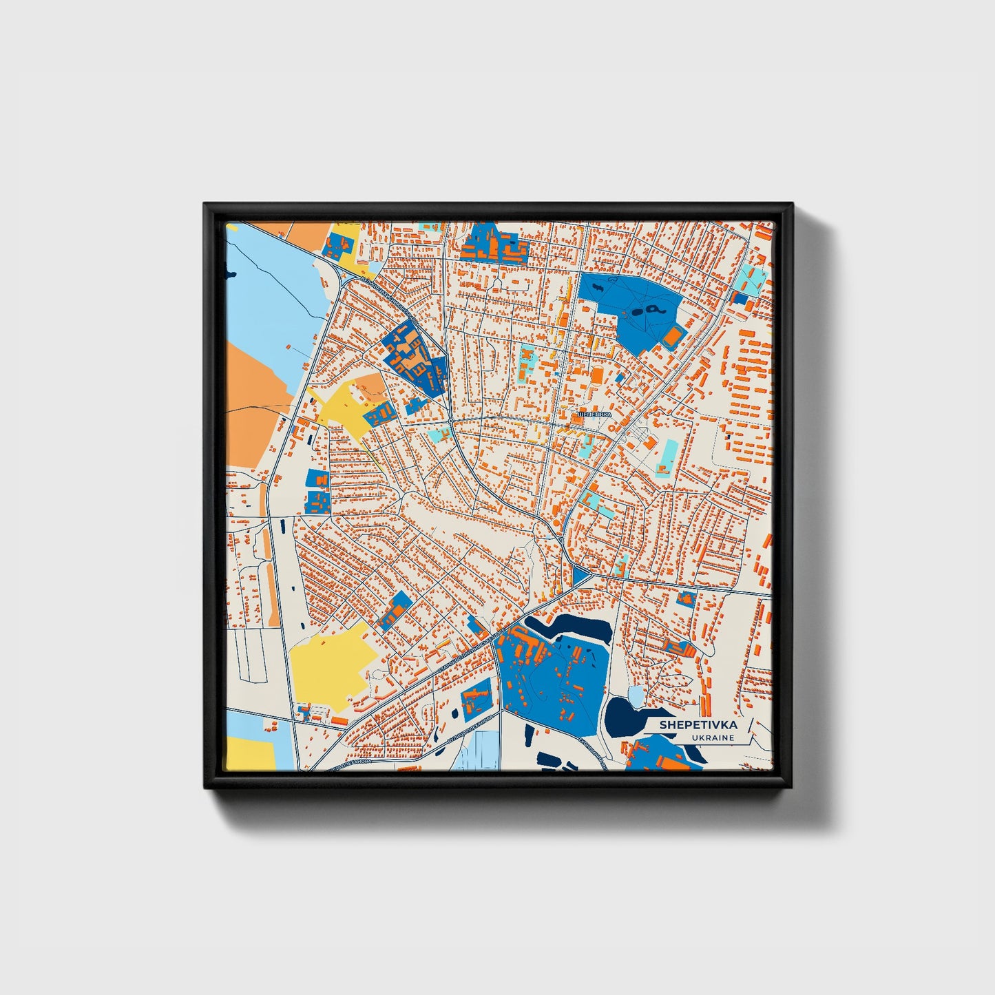 Шепетівка Ukraine Colorful City Map Canvas Print • Black Framed