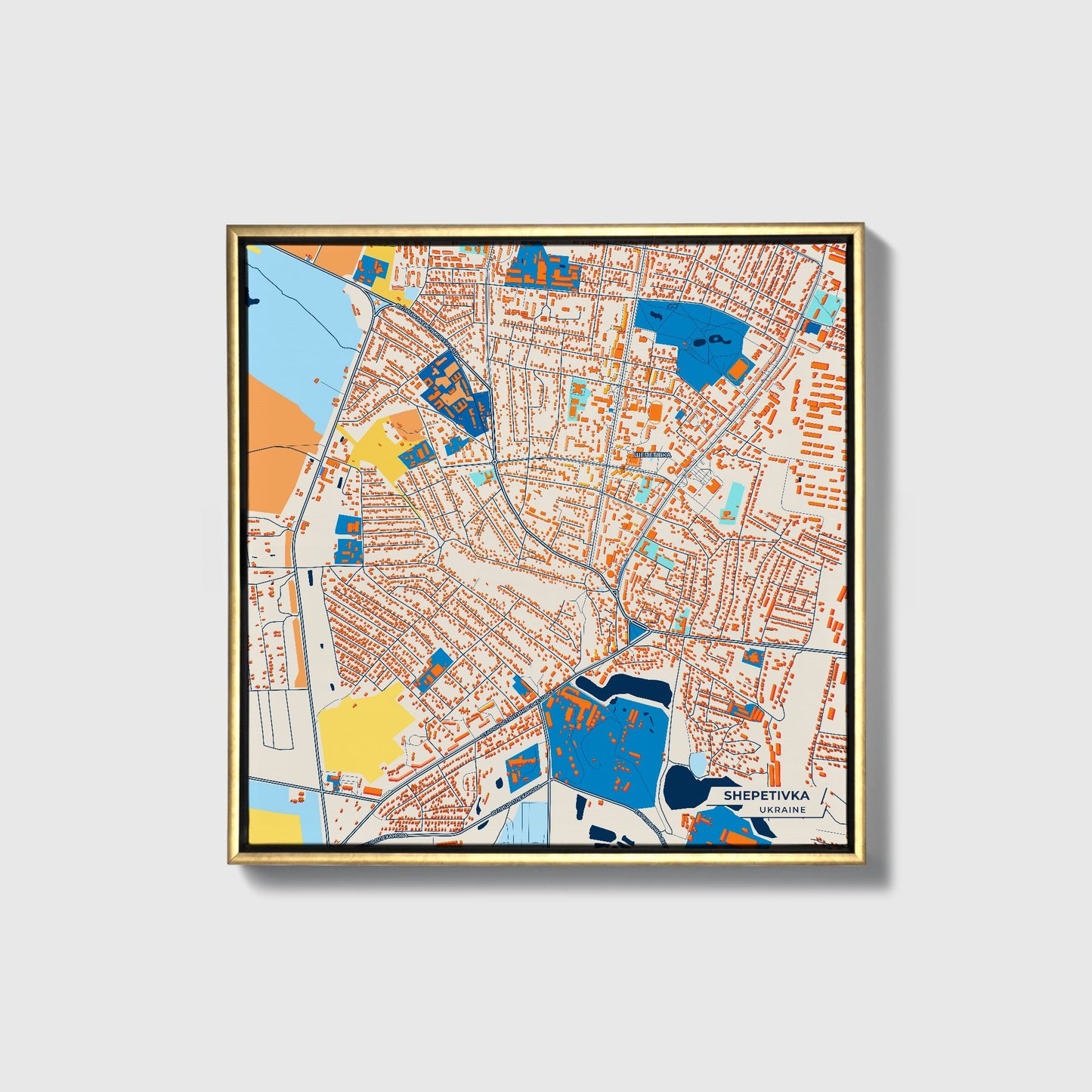 Шепетівка Ukraine Colorful City Map Canvas Print • Gold Framed