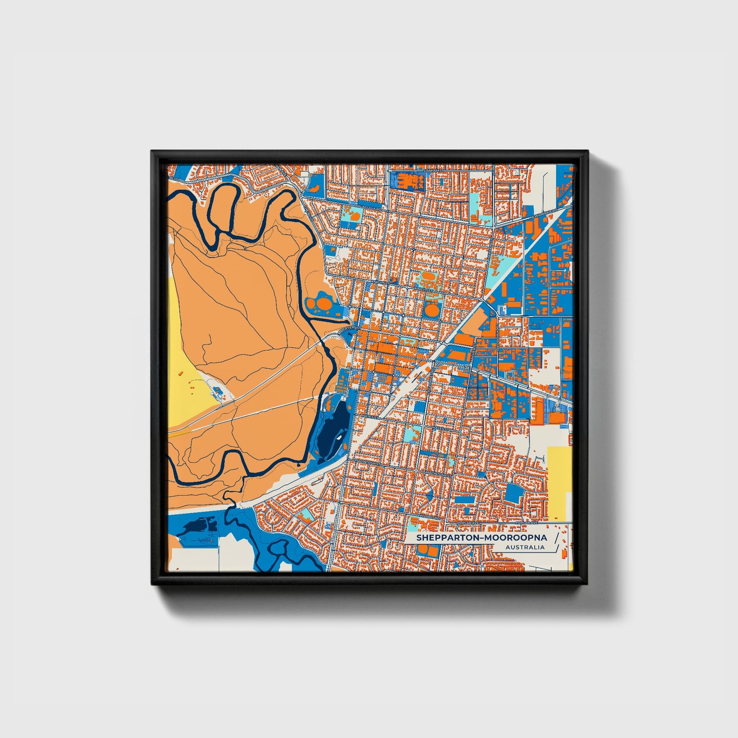 Shepparton–Mooroopna Australia Colorful City Map Canvas Print • Black Framed