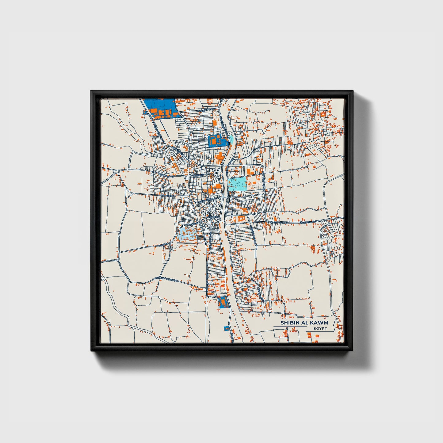 Shibin Al Kawm Egypt Colorful City Map Canvas Print • Black Framed