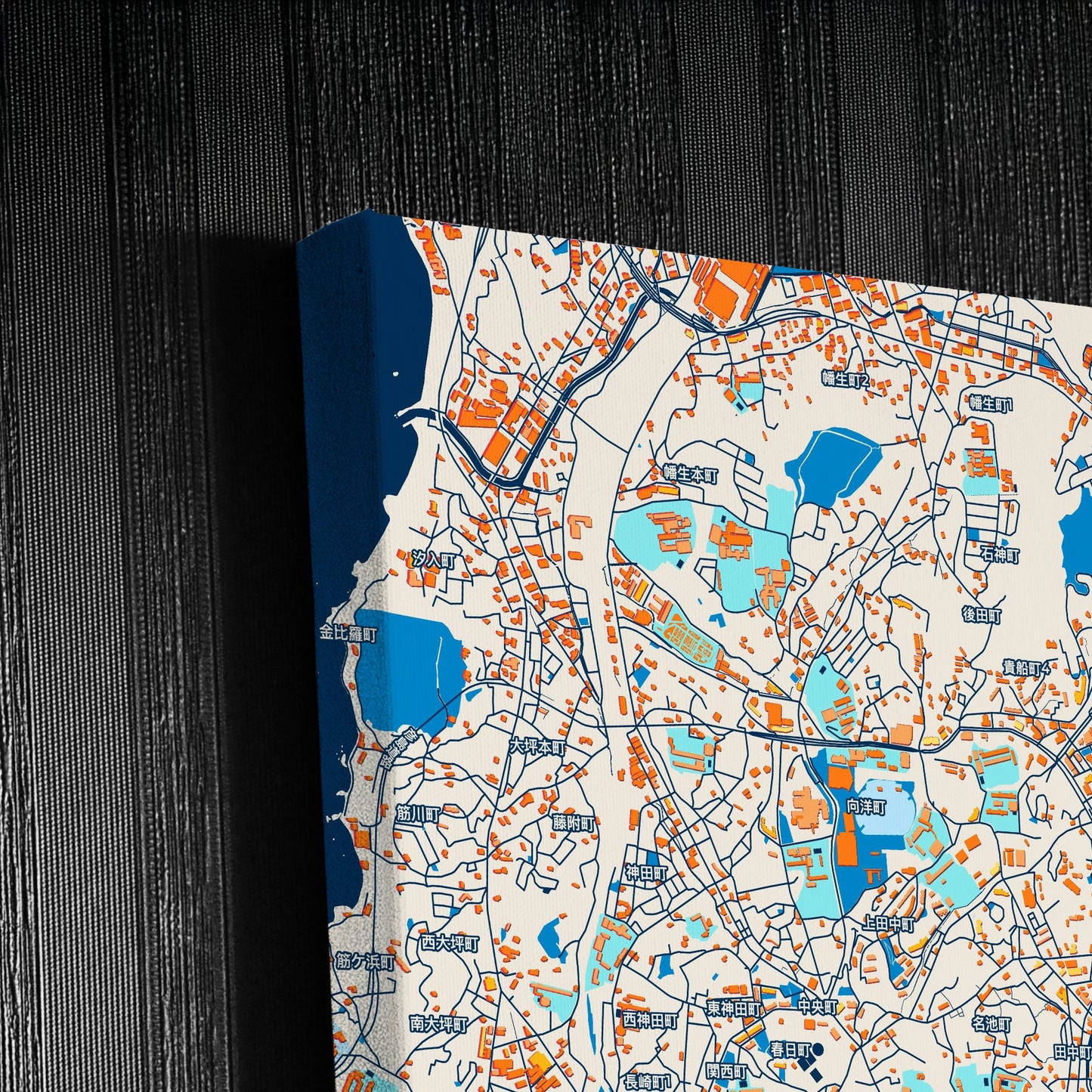 Shimonoseki Japan Colorful City Map Canvas Print Detail