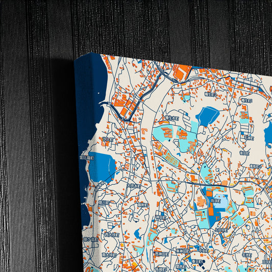 Shimonoseki Japan Colorful City Map Canvas Print Detail