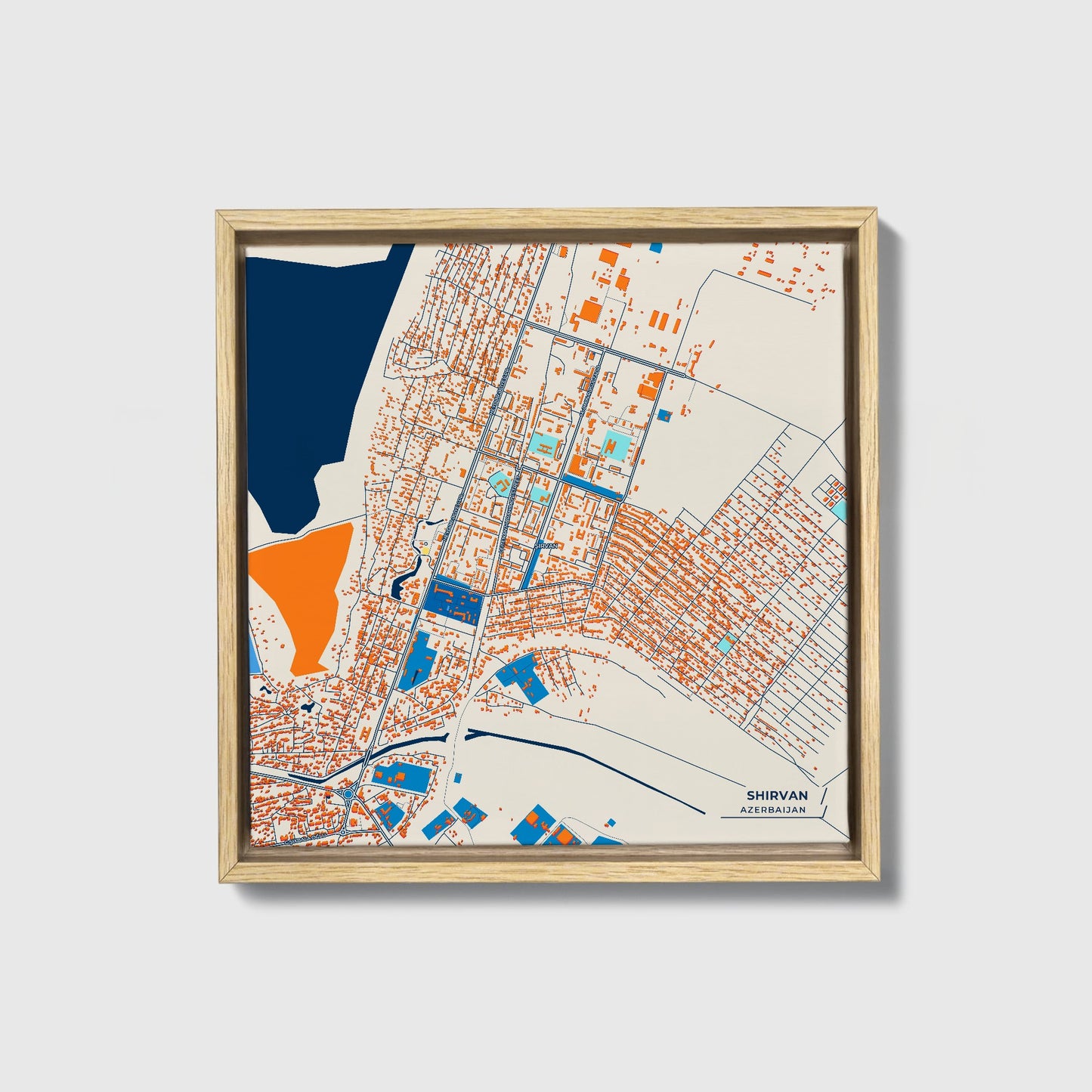 Shirvan Azerbaijan Colorful City Map Canvas Print • Natural Wooden Framed