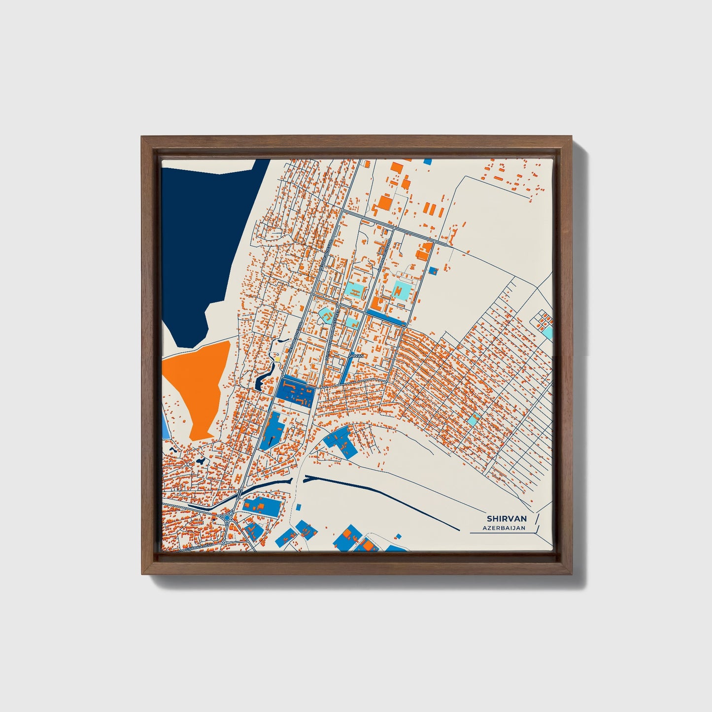 Shirvan Azerbaijan Colorful City Map Canvas Print • Dark Wooden Framed