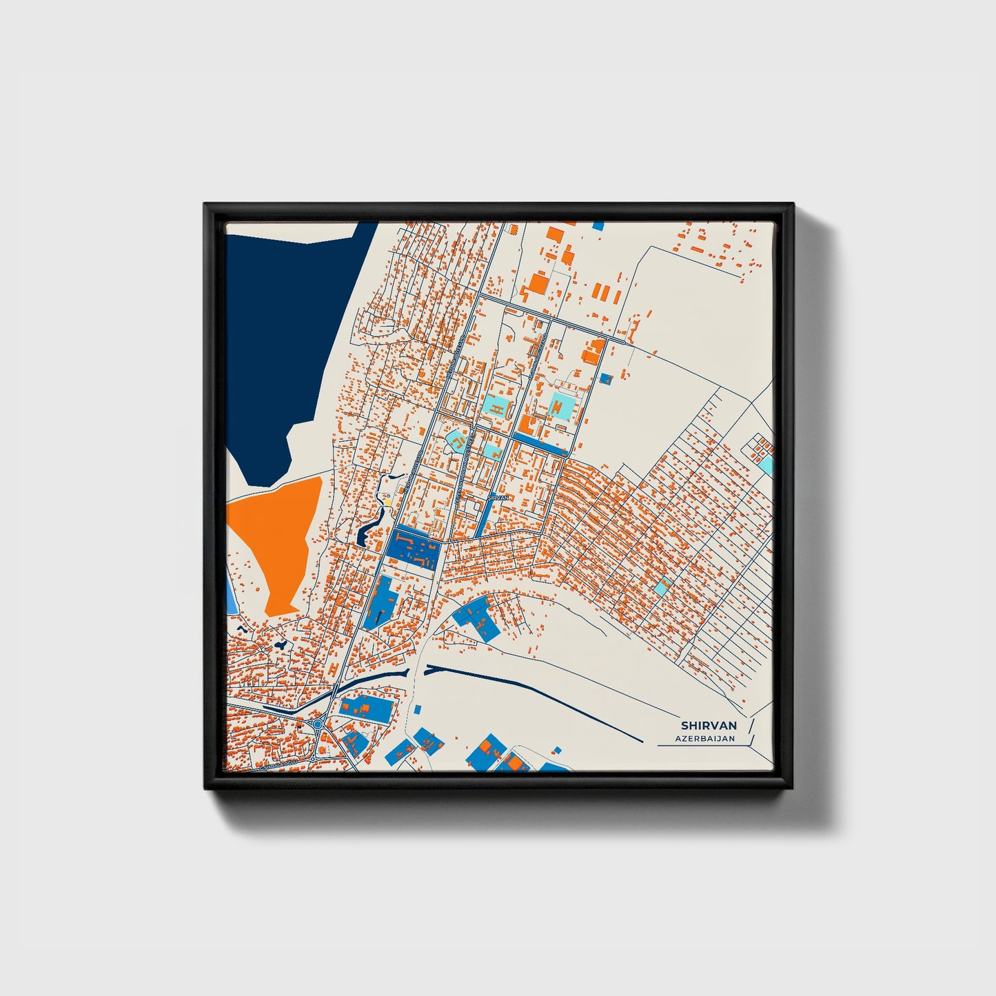 Shirvan Azerbaijan Colorful City Map Canvas Print • Black Framed