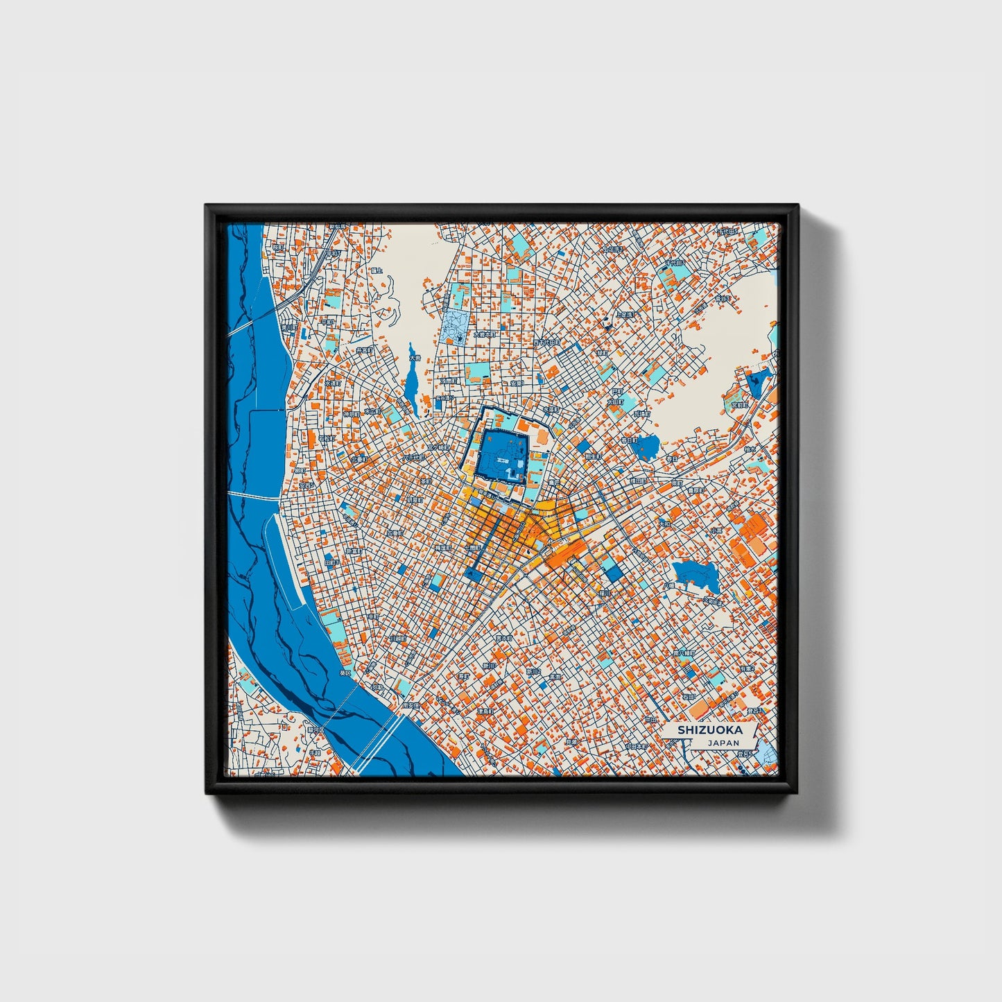 Shizuoka Japan Colorful City Map Canvas Print • Black Framed