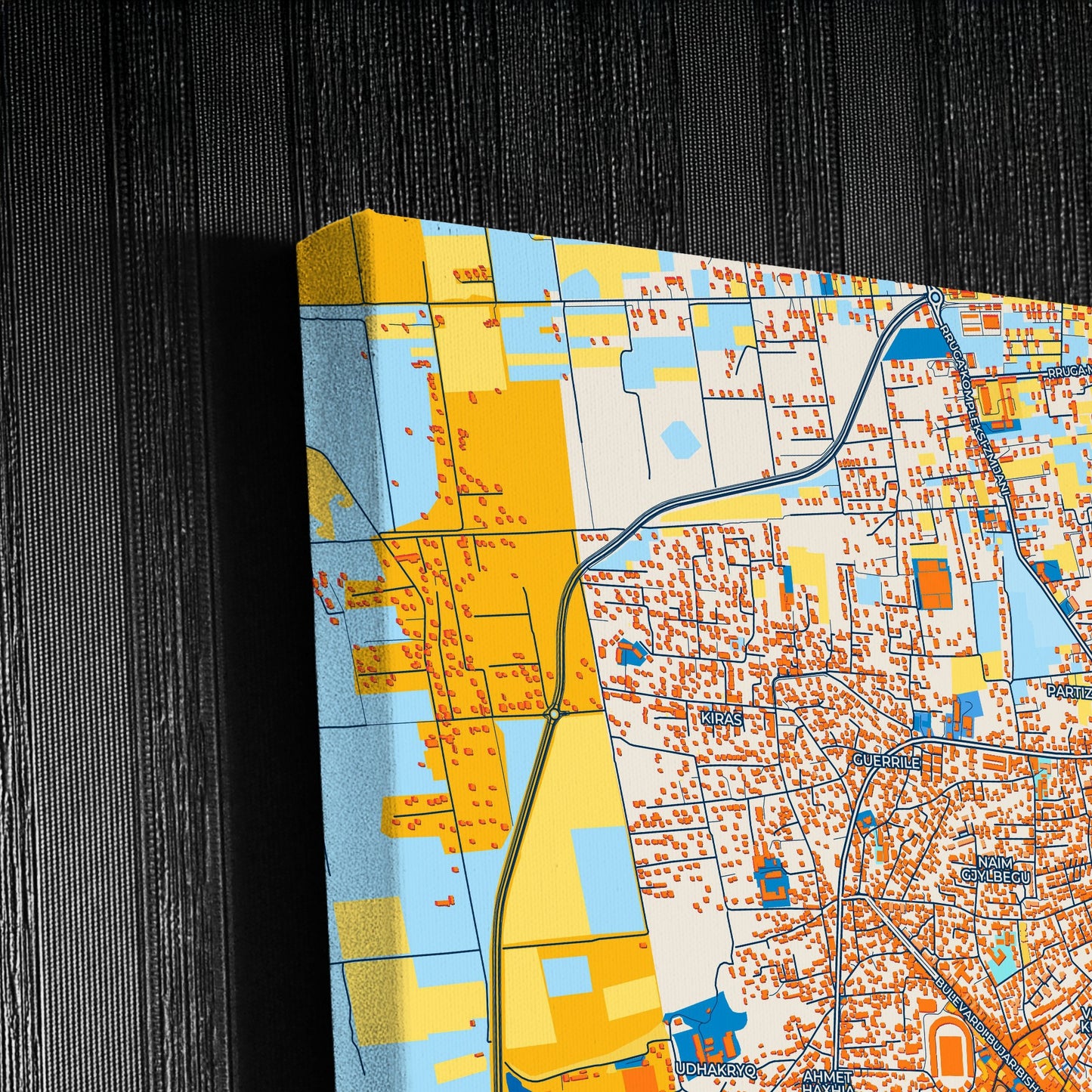 Shkodër Albania Colorful City Map Canvas Print Detail