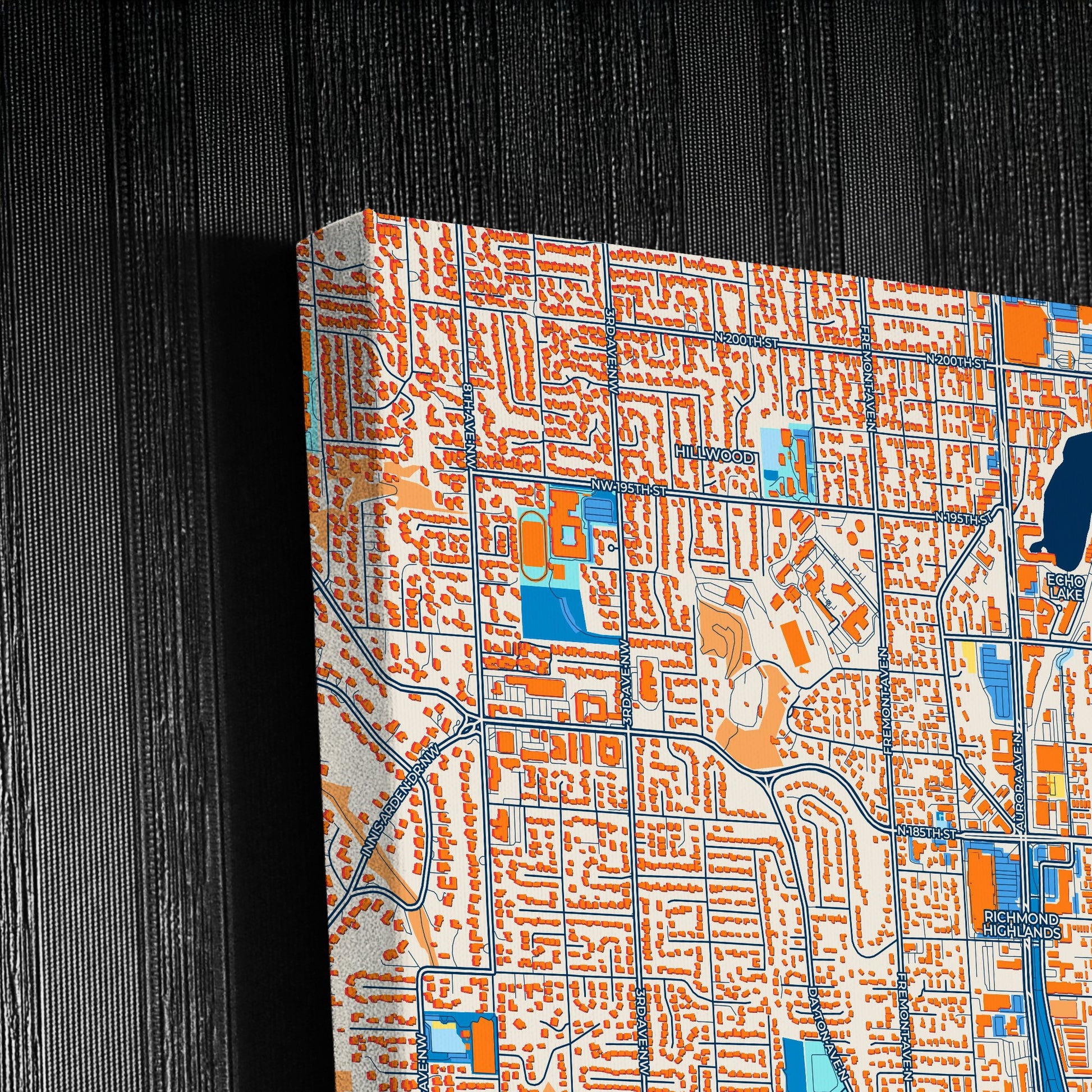 Shoreline Washington Colorful City Map Canvas Print Detail