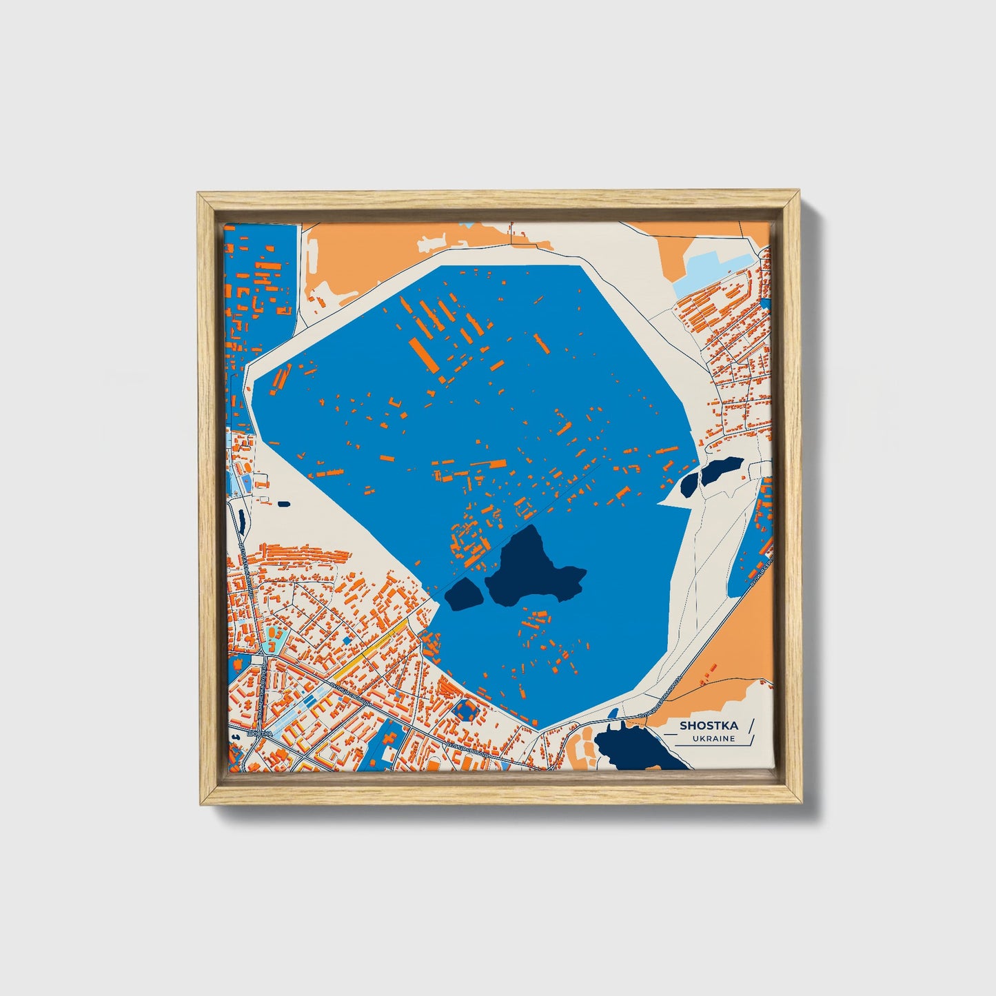 Шостка Ukraine Colorful City Map Canvas Print • Natural Wooden Framed