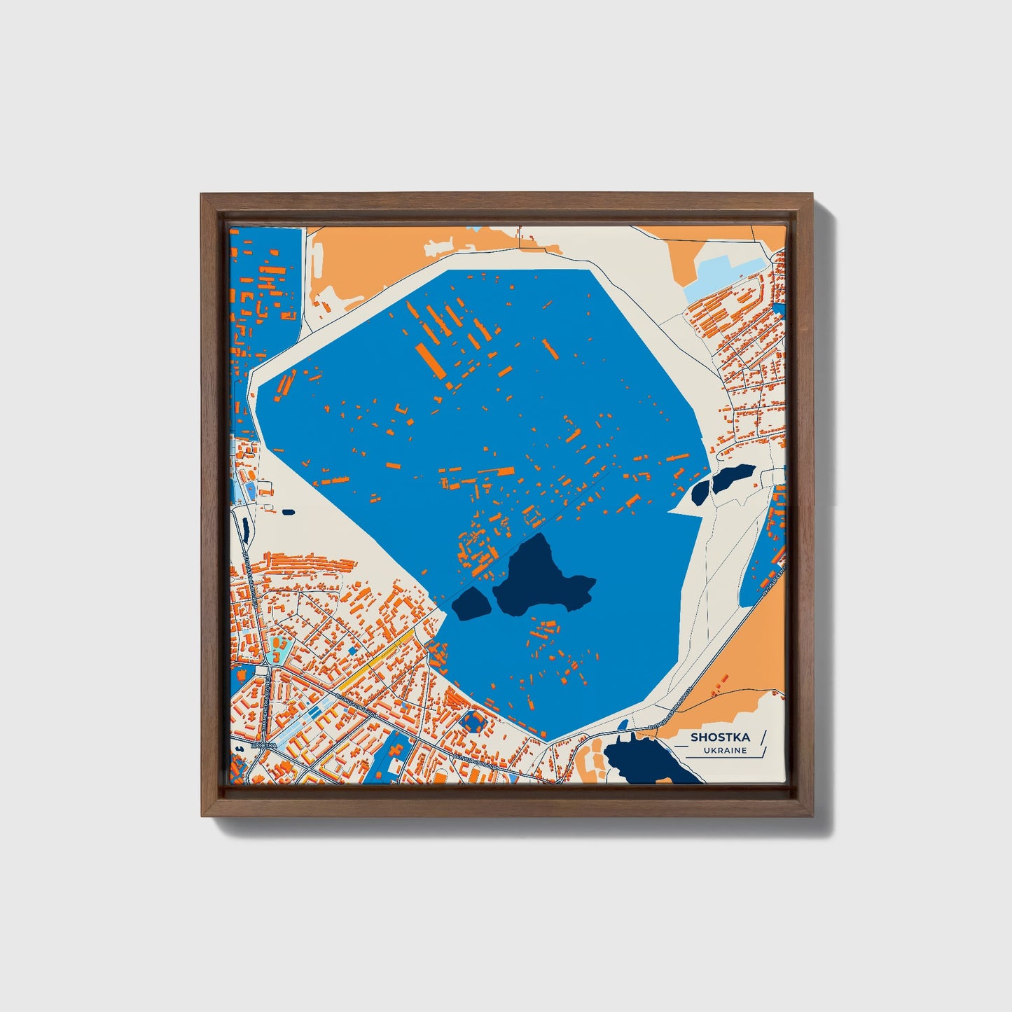 Шостка Ukraine Colorful City Map Canvas Print • Dark Wooden Framed