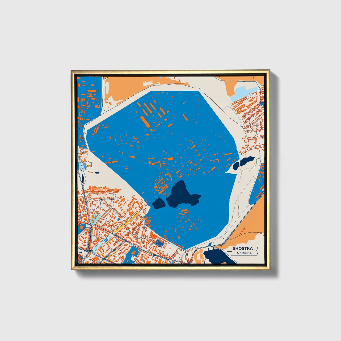 Шостка Ukraine Colorful City Map Canvas Print • Gold Framed