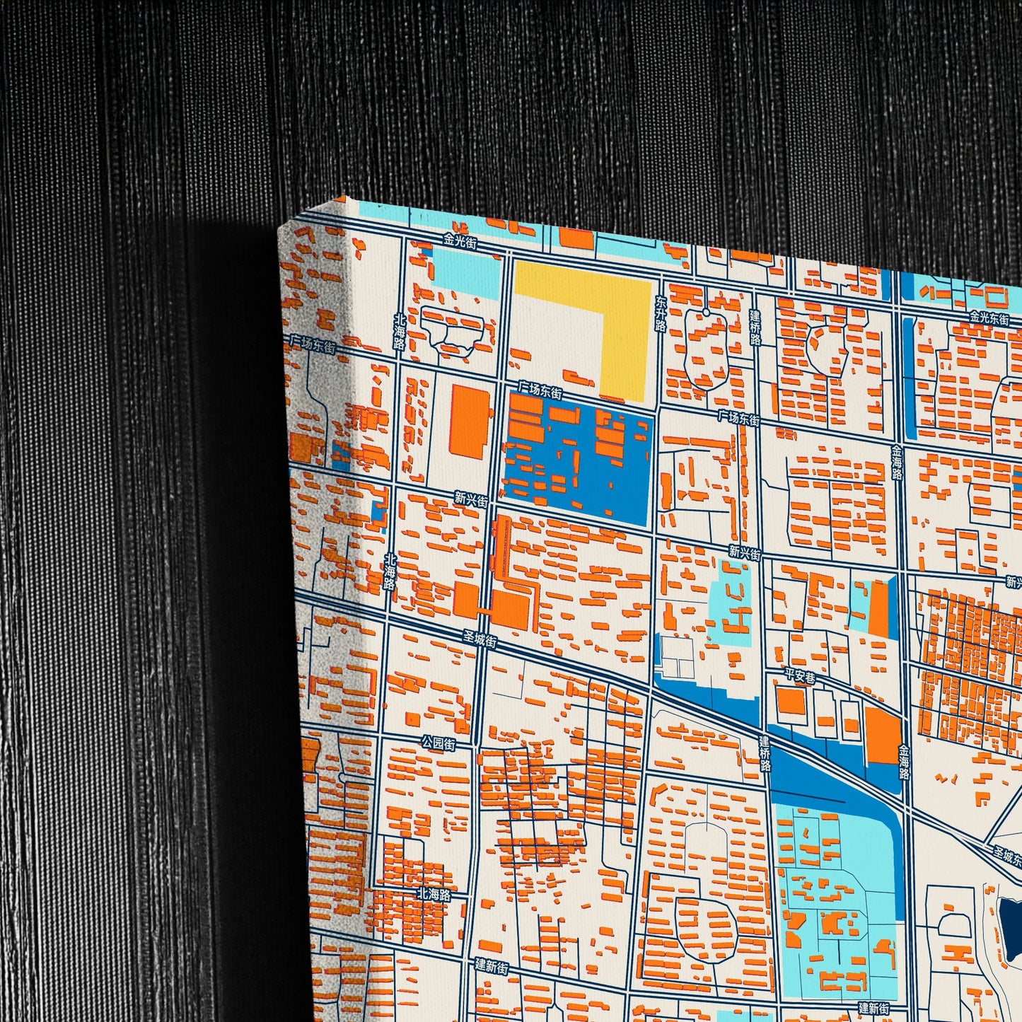 Shouguang China Colorful City Map Canvas Print Detail