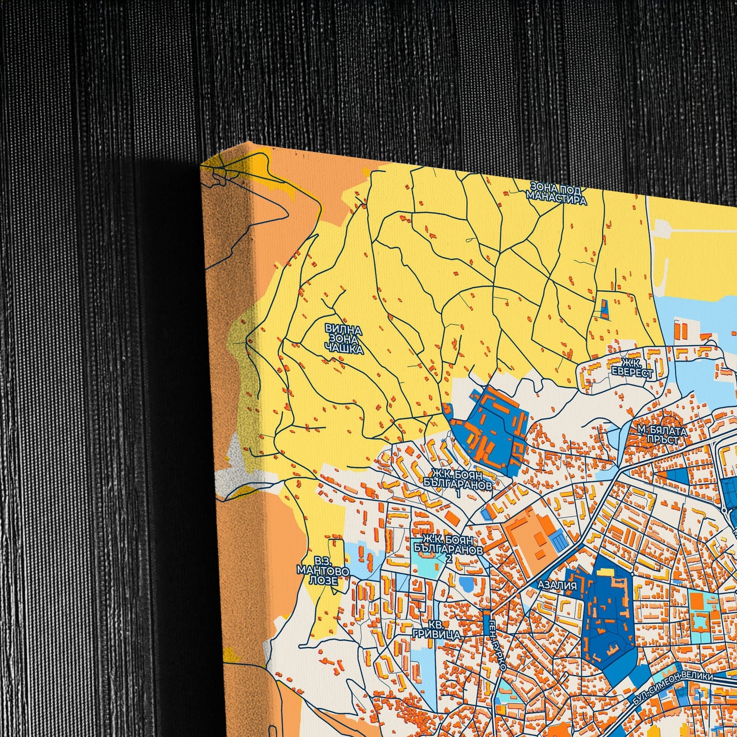 Шумен Bulgaria Colorful City Map Canvas Print Detail