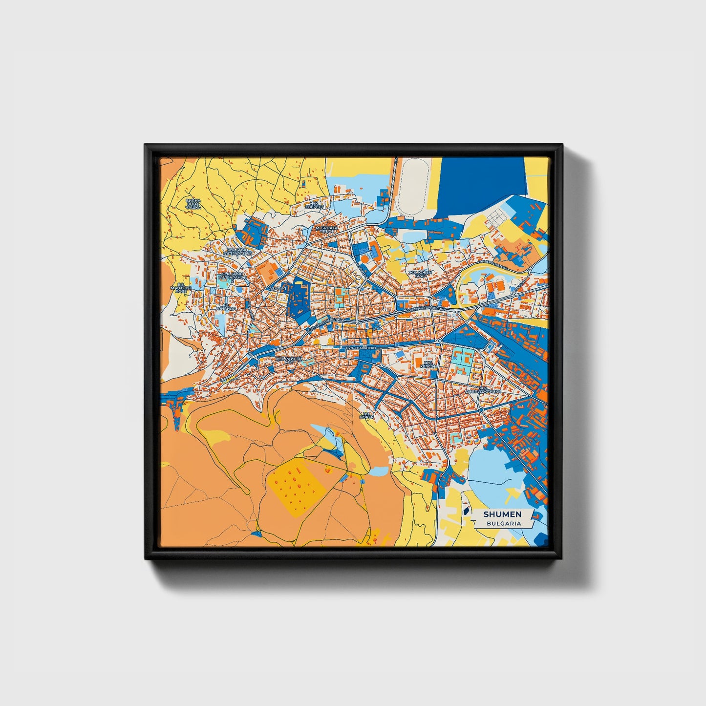 Шумен Bulgaria Colorful City Map Canvas Print • Black Framed