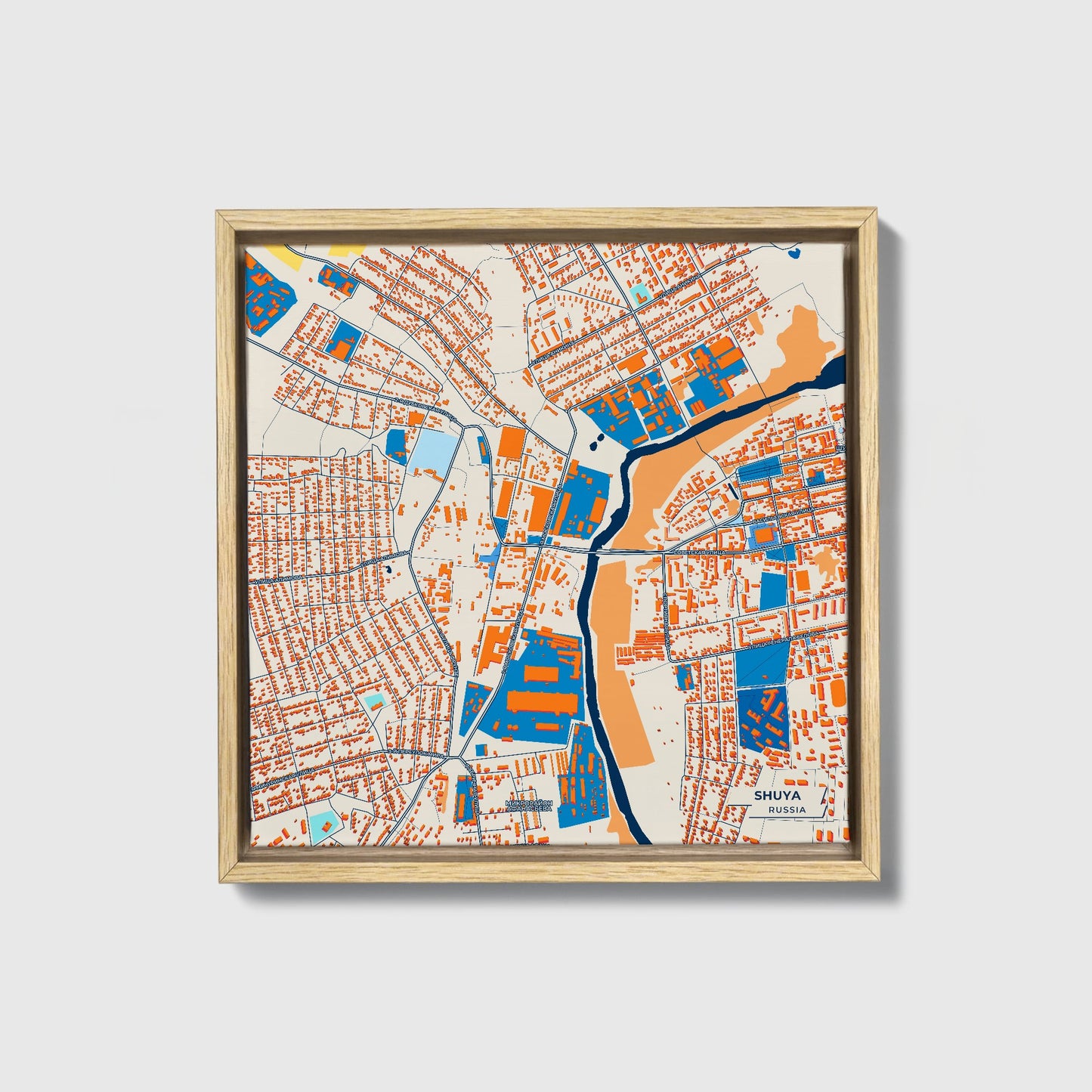 Шуя Russia Colorful City Map Canvas Print • Natural Wooden Framed