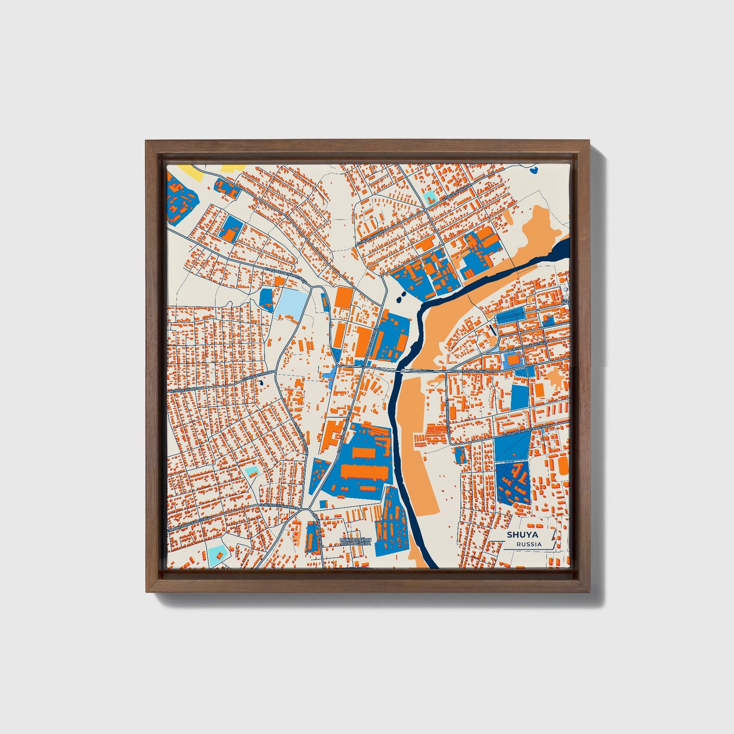 Шуя Russia Colorful City Map Canvas Print • Dark Wooden Framed
