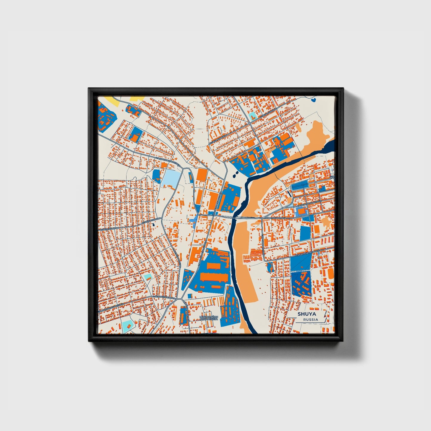 Шуя Russia Colorful City Map Canvas Print • Black Framed