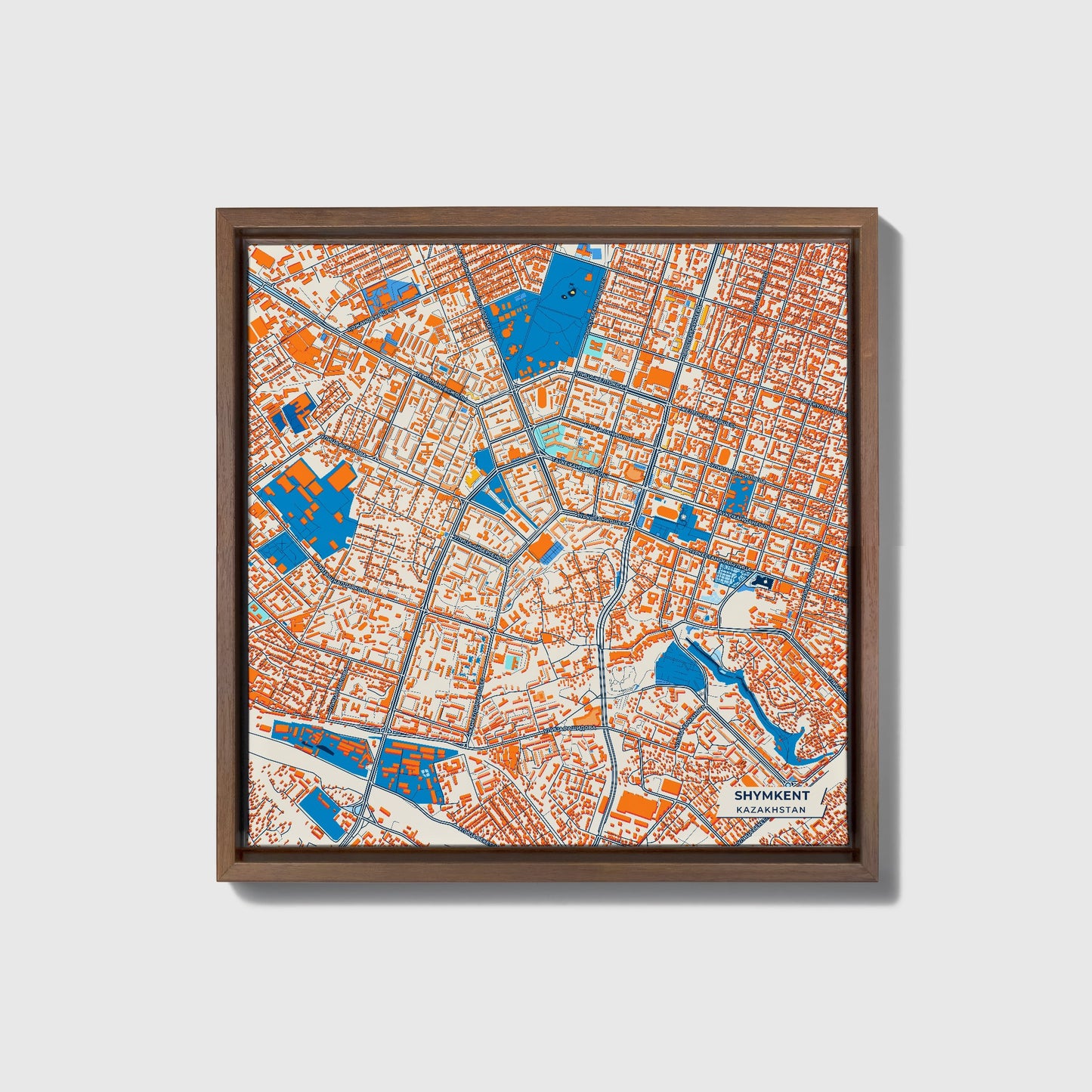 Shymkent Kazakhstan Colorful City Map Canvas Print • Dark Wooden Framed
