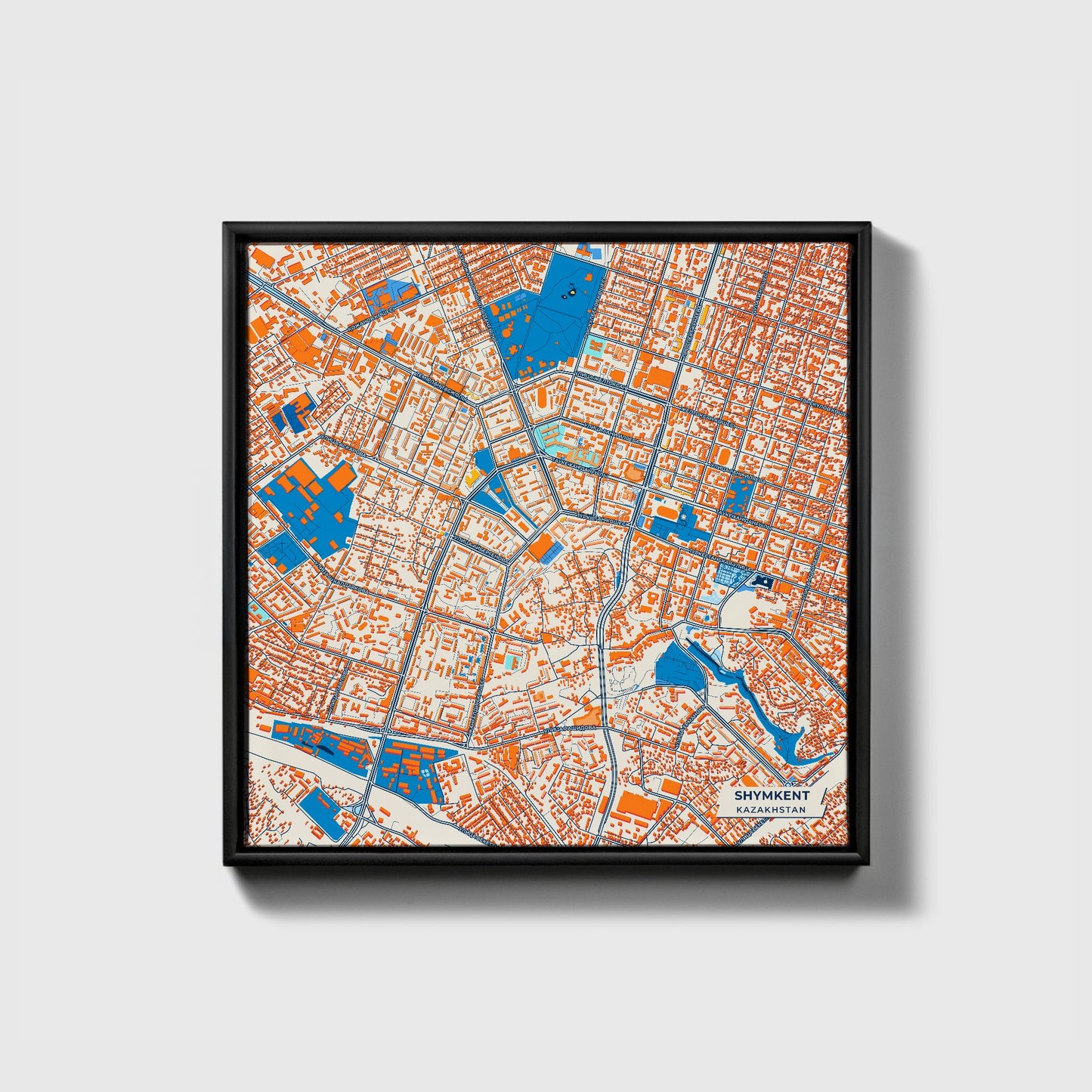 Shymkent Kazakhstan Colorful City Map Canvas Print • Black Framed