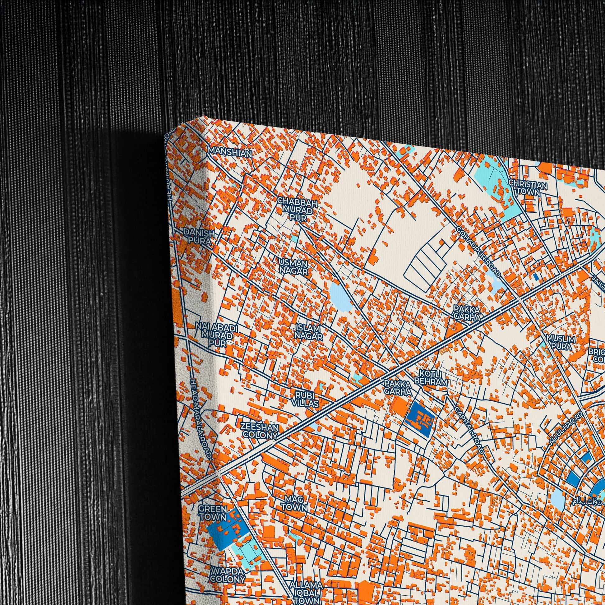 Sialkot Pakistan Colorful City Map Canvas Print Detail
