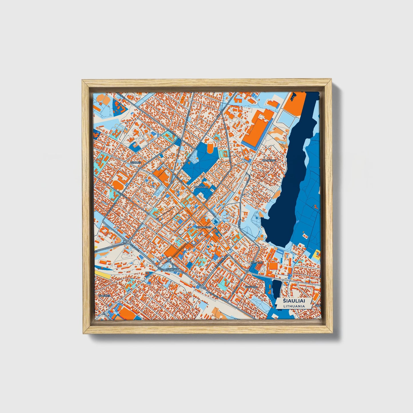 Šiauliai Lithuania Colorful City Map Canvas Print • Natural Wooden Framed