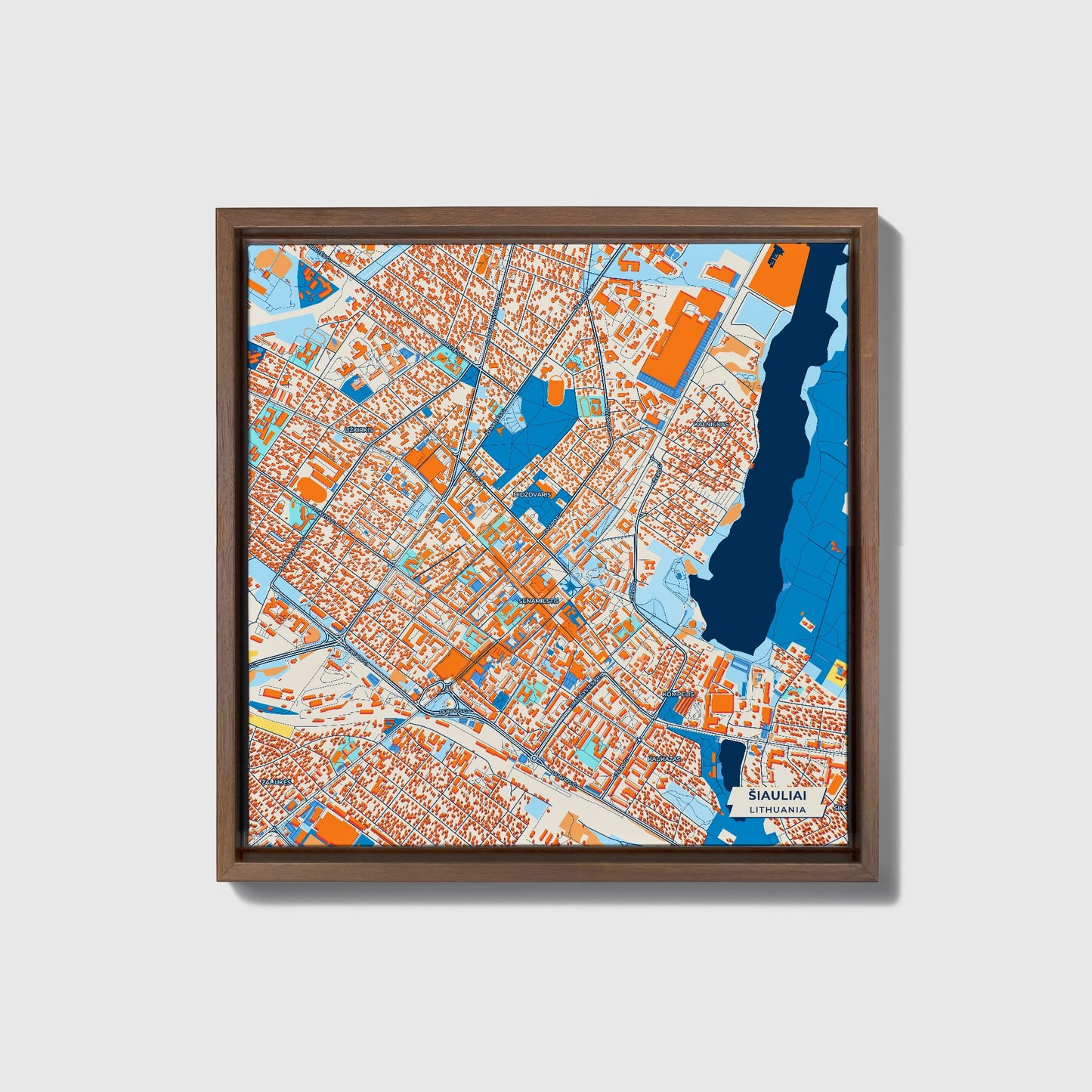 Šiauliai Lithuania Colorful City Map Canvas Print • Dark Wooden Framed