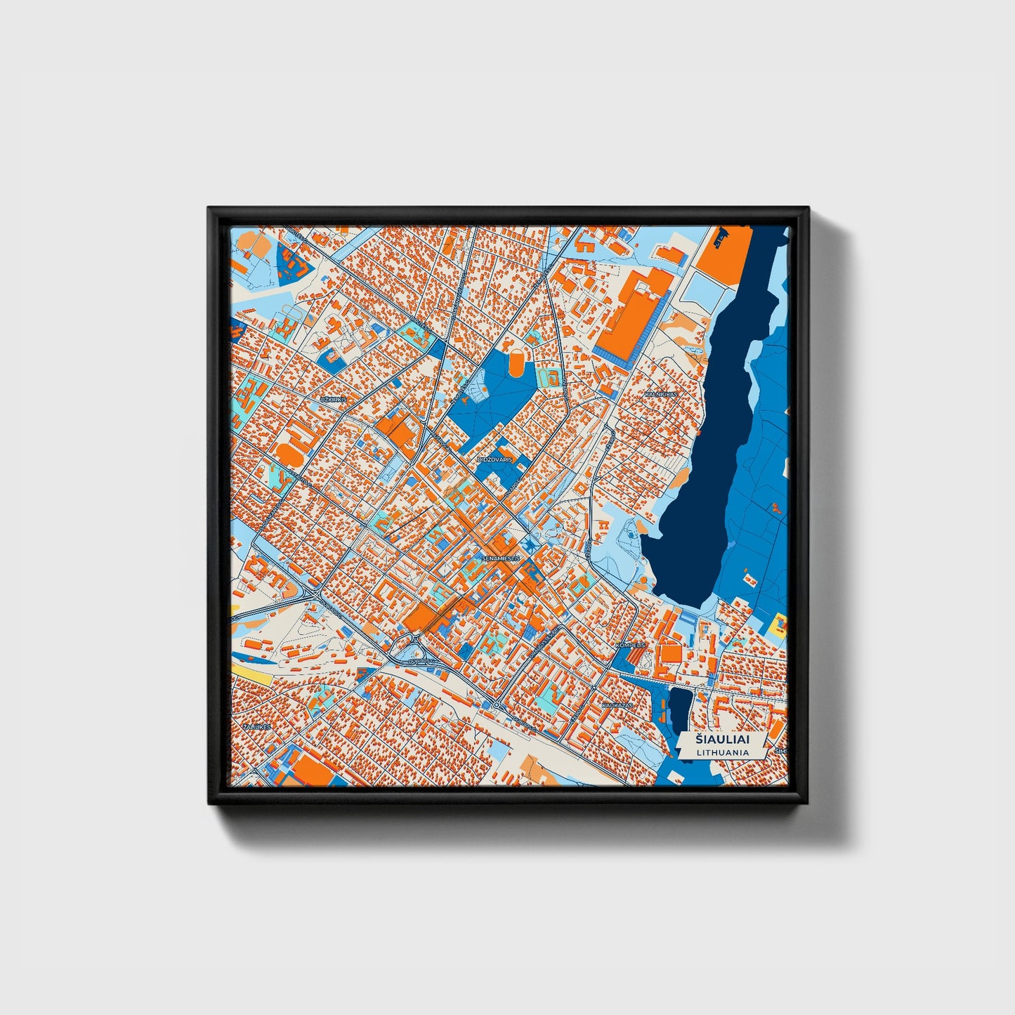 Šiauliai Lithuania Colorful City Map Canvas Print • Black Framed