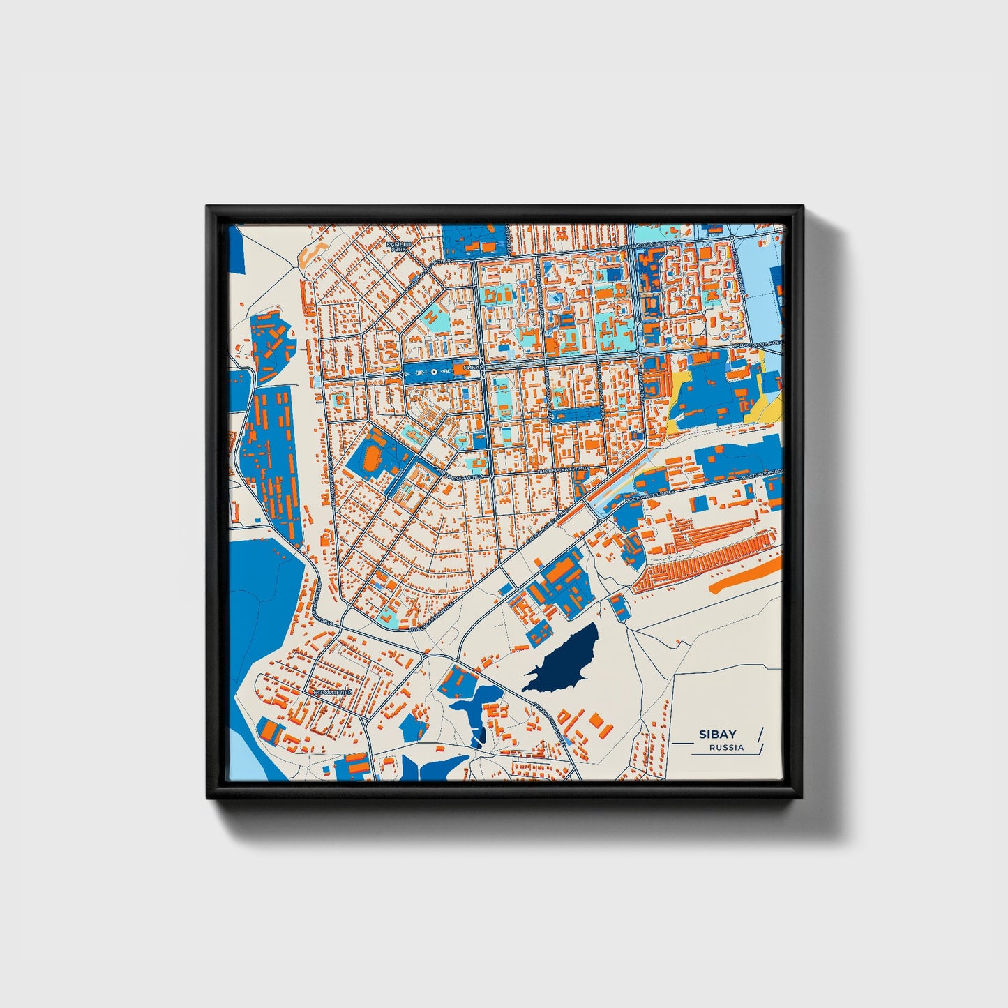 Сибай Russia Colorful City Map Canvas Print • Black Framed