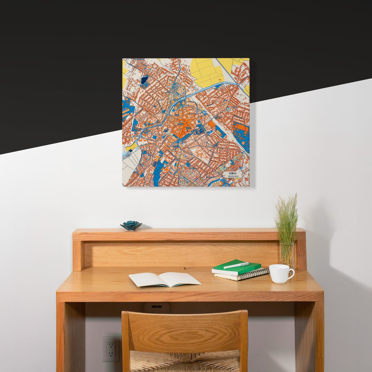 Sibiu Romania Colorful City Map Canvas Print Scene