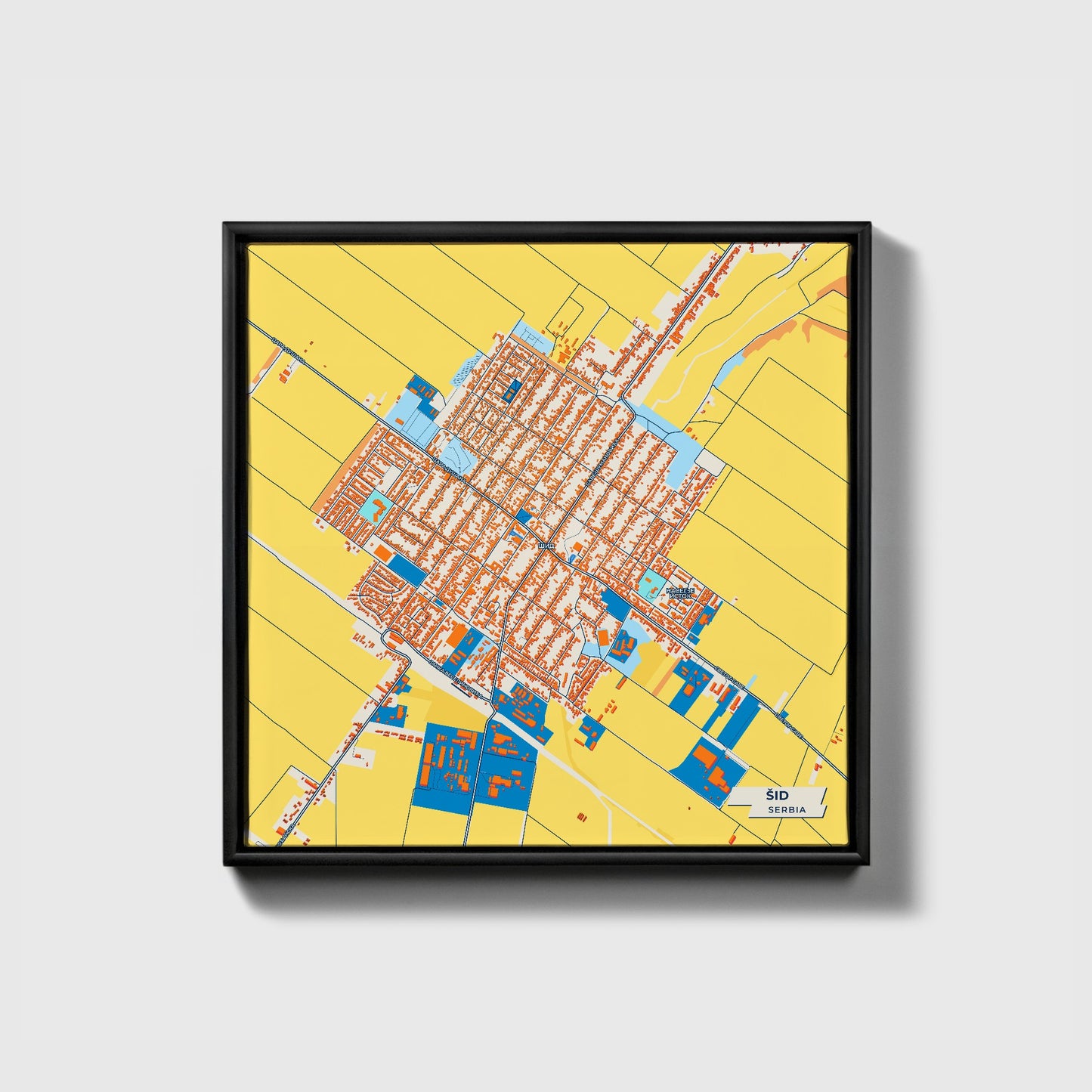 Шид Serbia Colorful City Map Canvas Print • Black Framed
