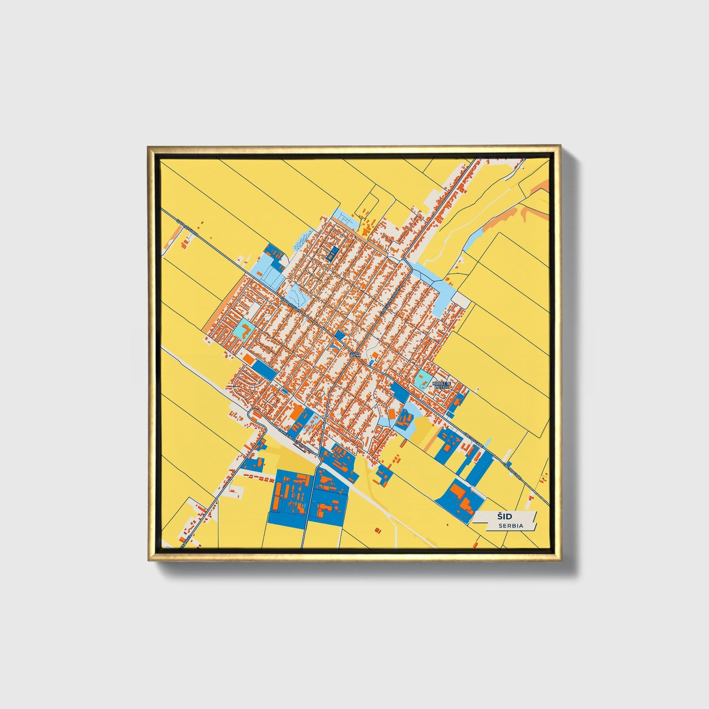 Шид Serbia Colorful City Map Canvas Print • Gold Framed
