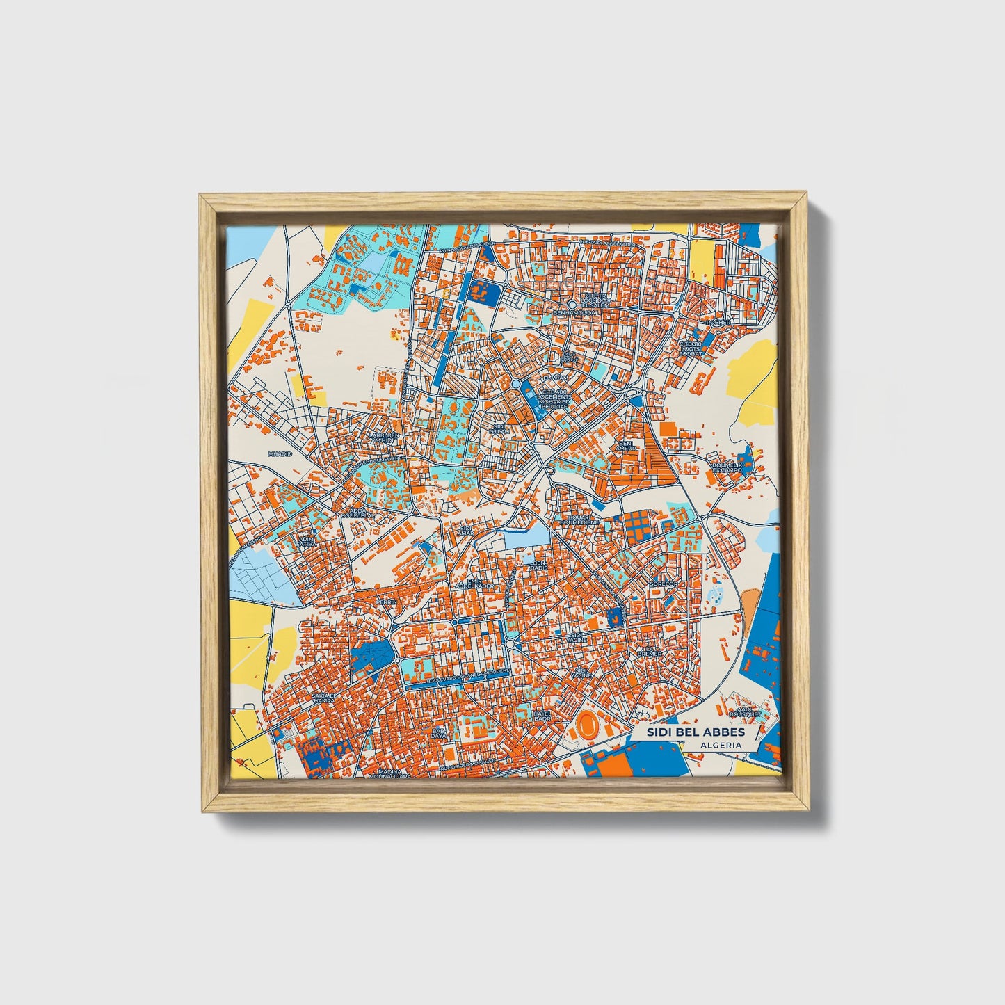 Sidi Bel Abbes Algeria Colorful City Map Canvas Print • Natural Wooden Framed