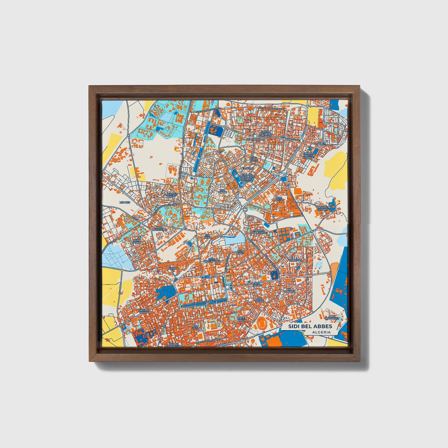 Sidi Bel Abbes Algeria Colorful City Map Canvas Print • Dark Wooden Framed