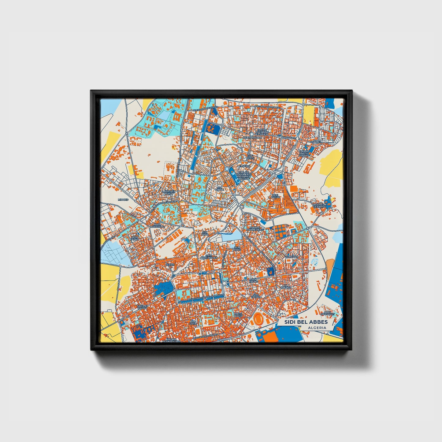 Sidi Bel Abbes Algeria Colorful City Map Canvas Print • Black Framed