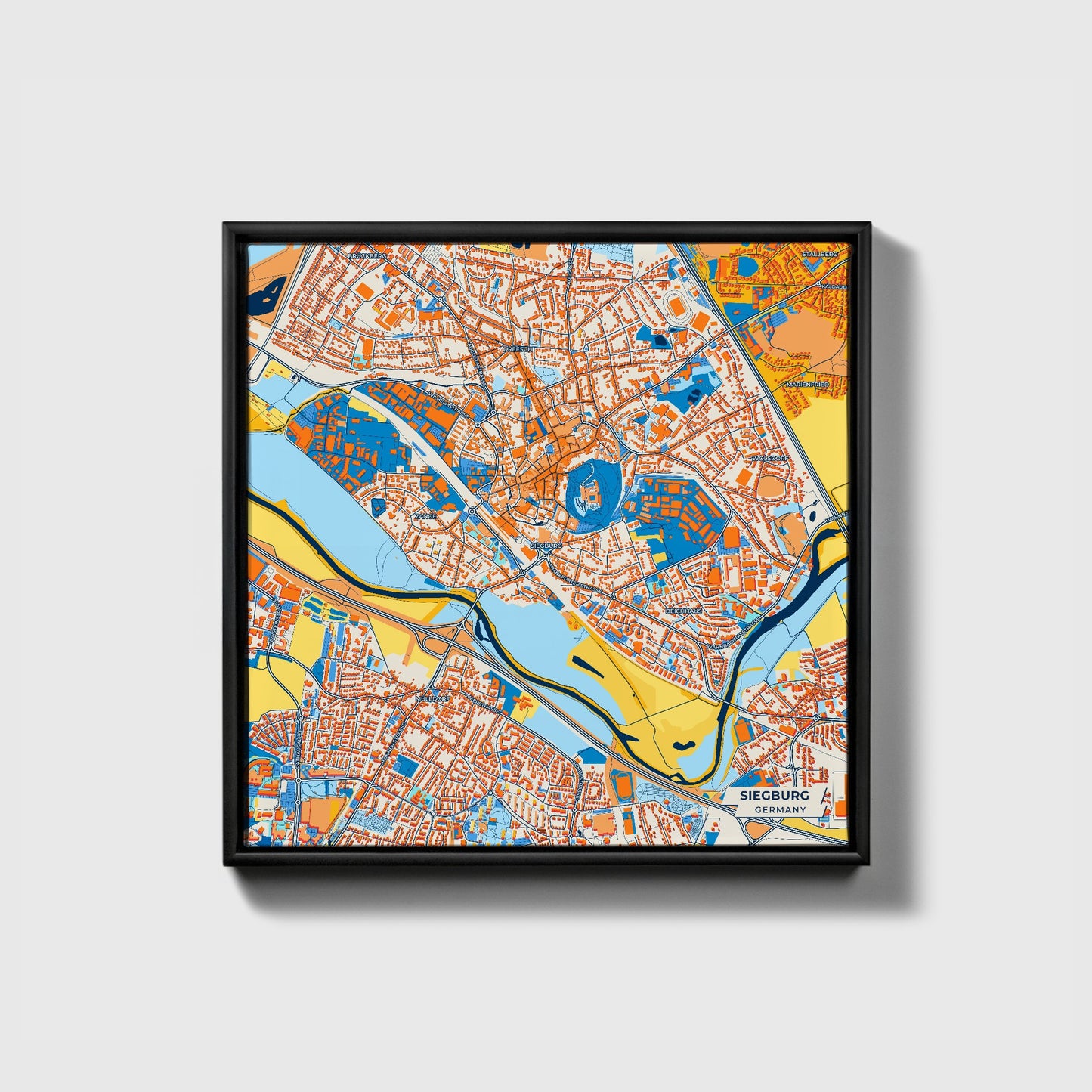 Siegburg Germany Colorful City Map Canvas Print • Black Framed