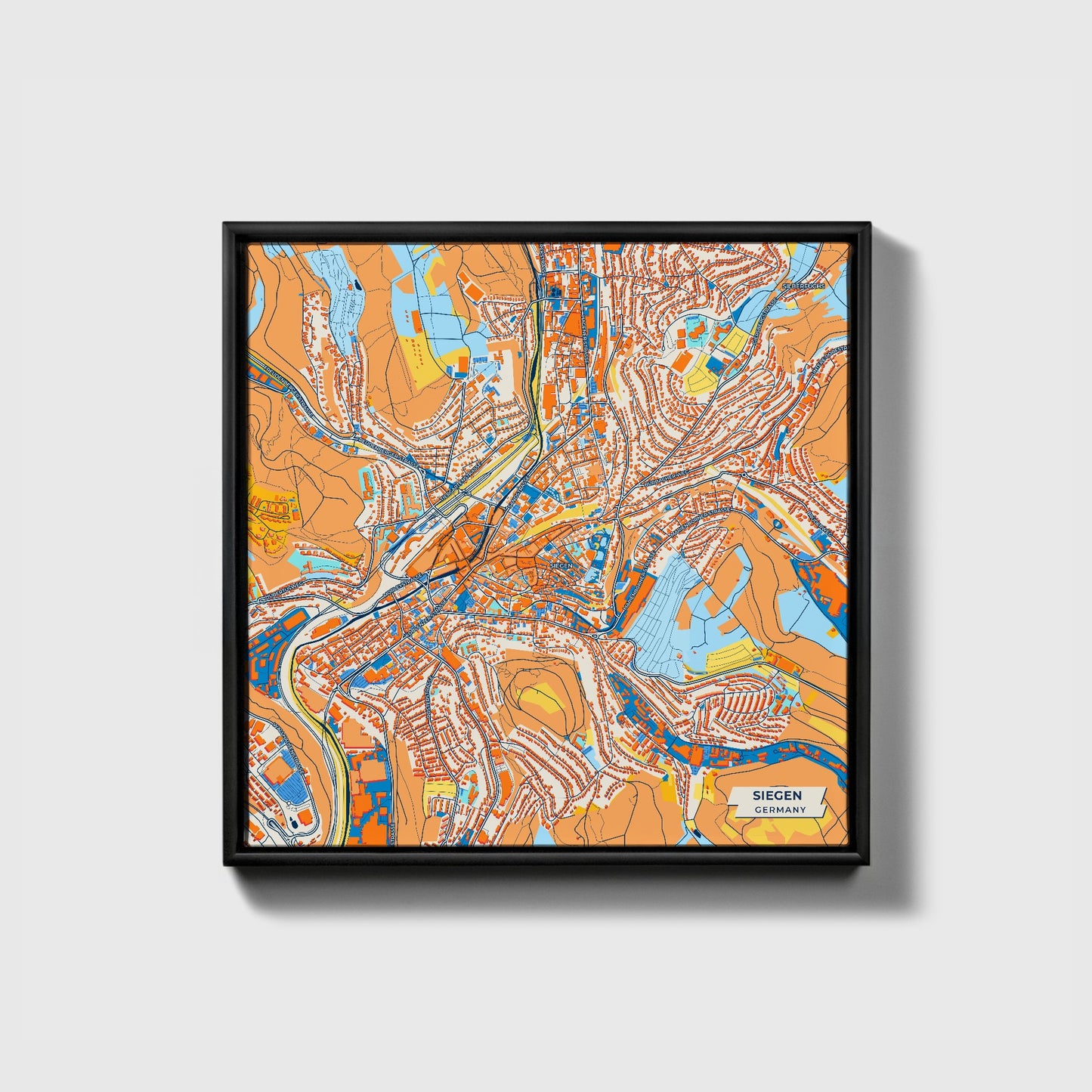 Siegen Germany Colorful City Map Canvas Print • Black Framed