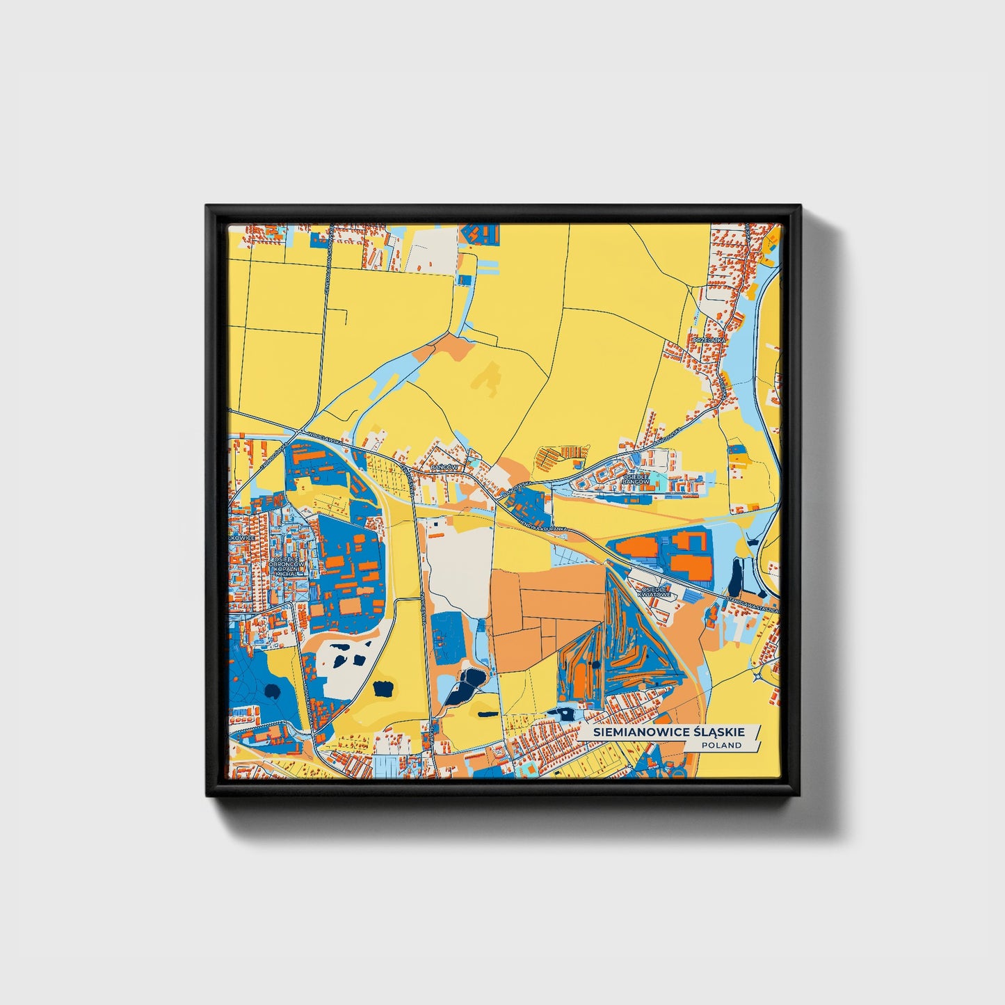 Siemianowice Śląskie Poland Colorful City Map Canvas Print • Black Framed