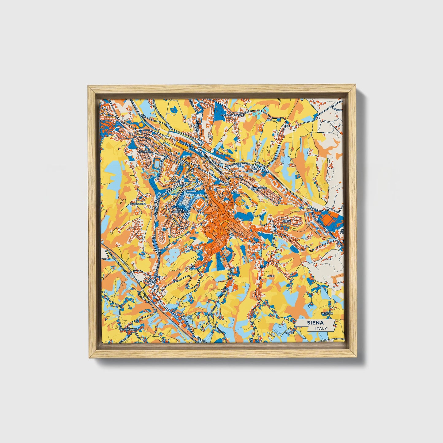 Siena Italy Colorful City Map Canvas Print • Natural Wooden Framed