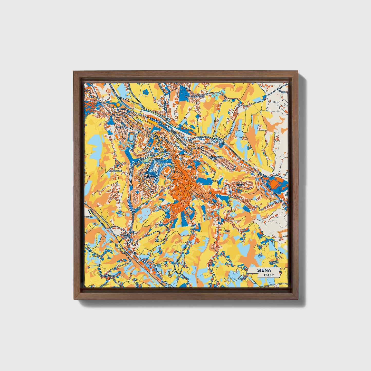 Siena Italy Colorful City Map Canvas Print • Dark Wooden Framed