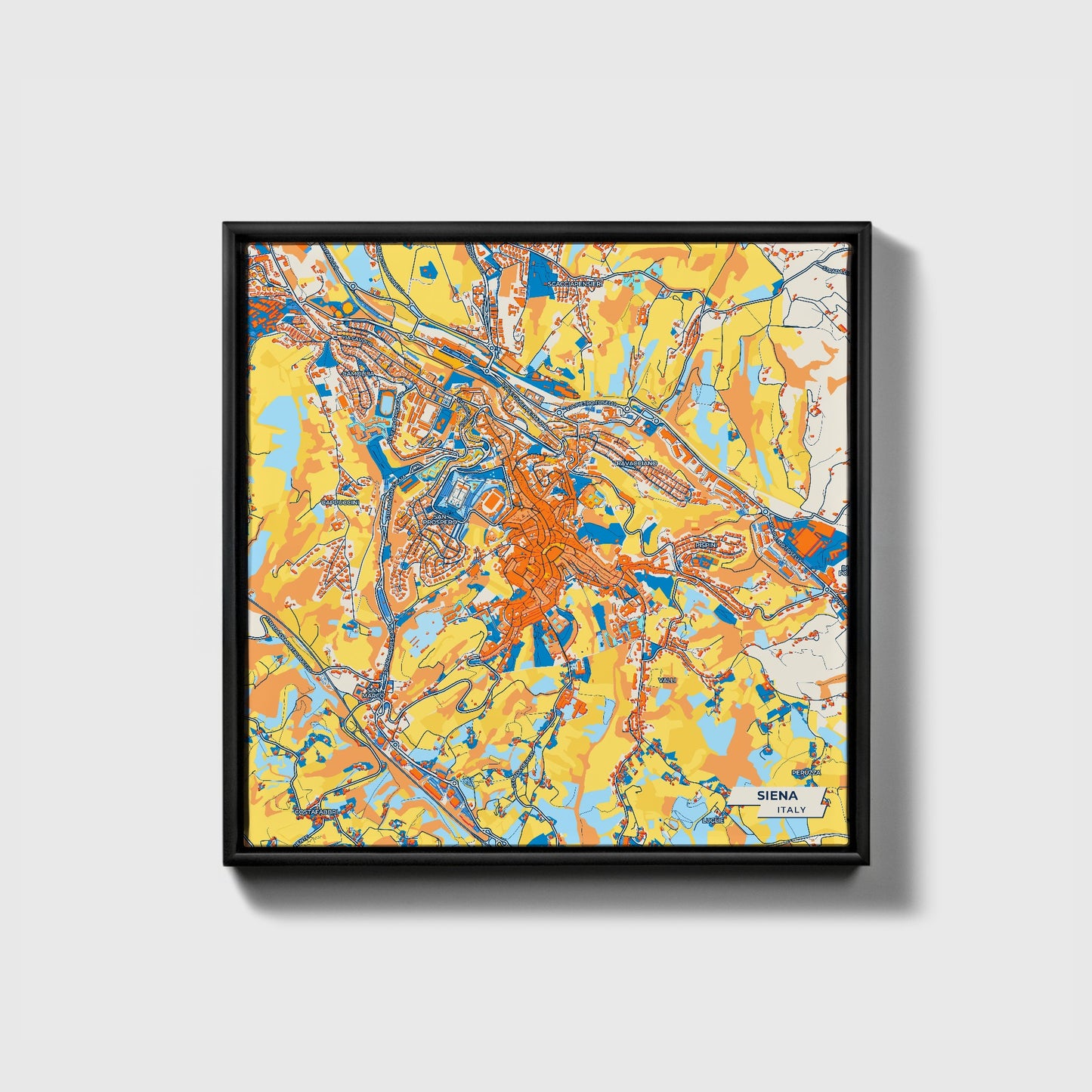 Siena Italy Colorful City Map Canvas Print • Black Framed