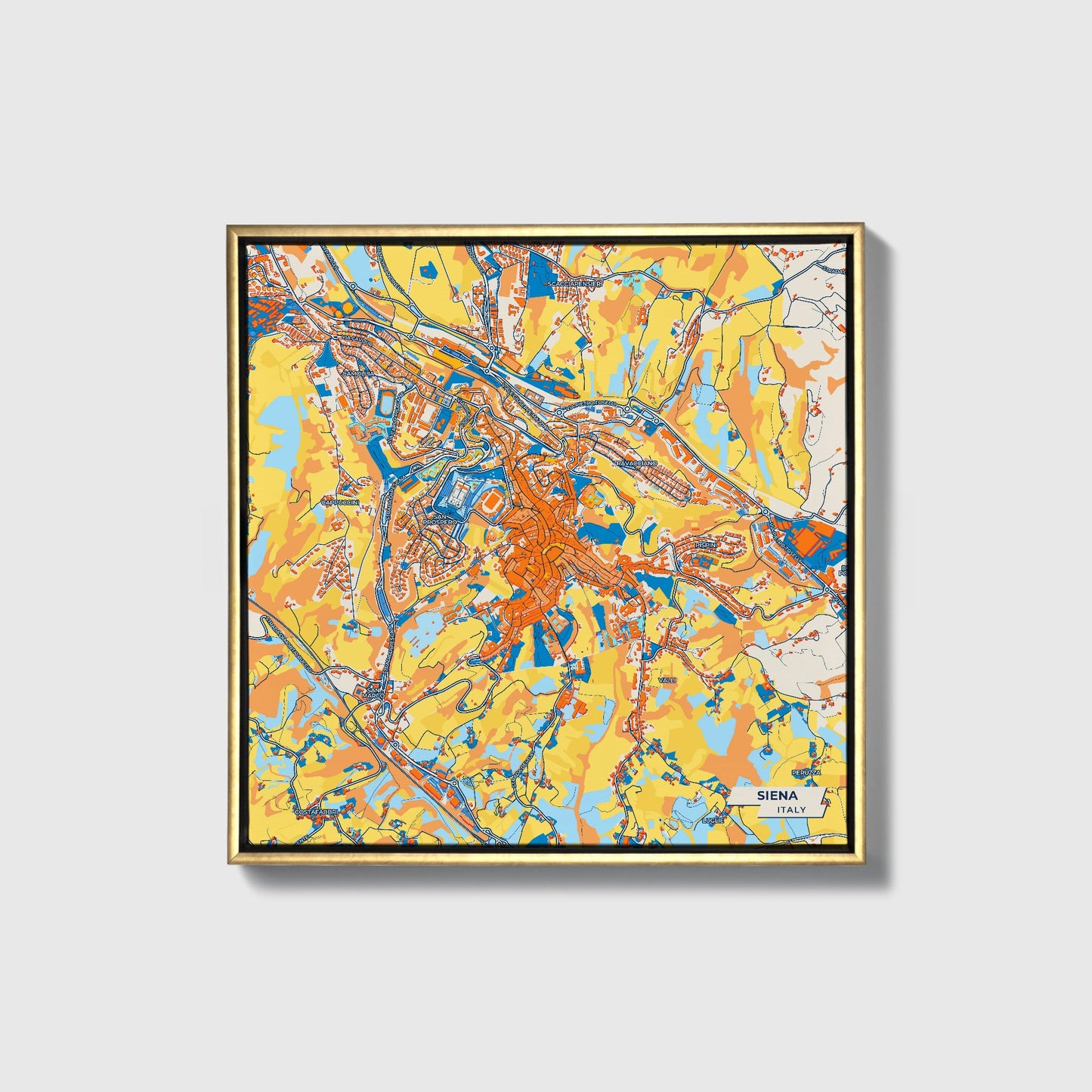 Siena Italy Colorful City Map Canvas Print • Gold Framed