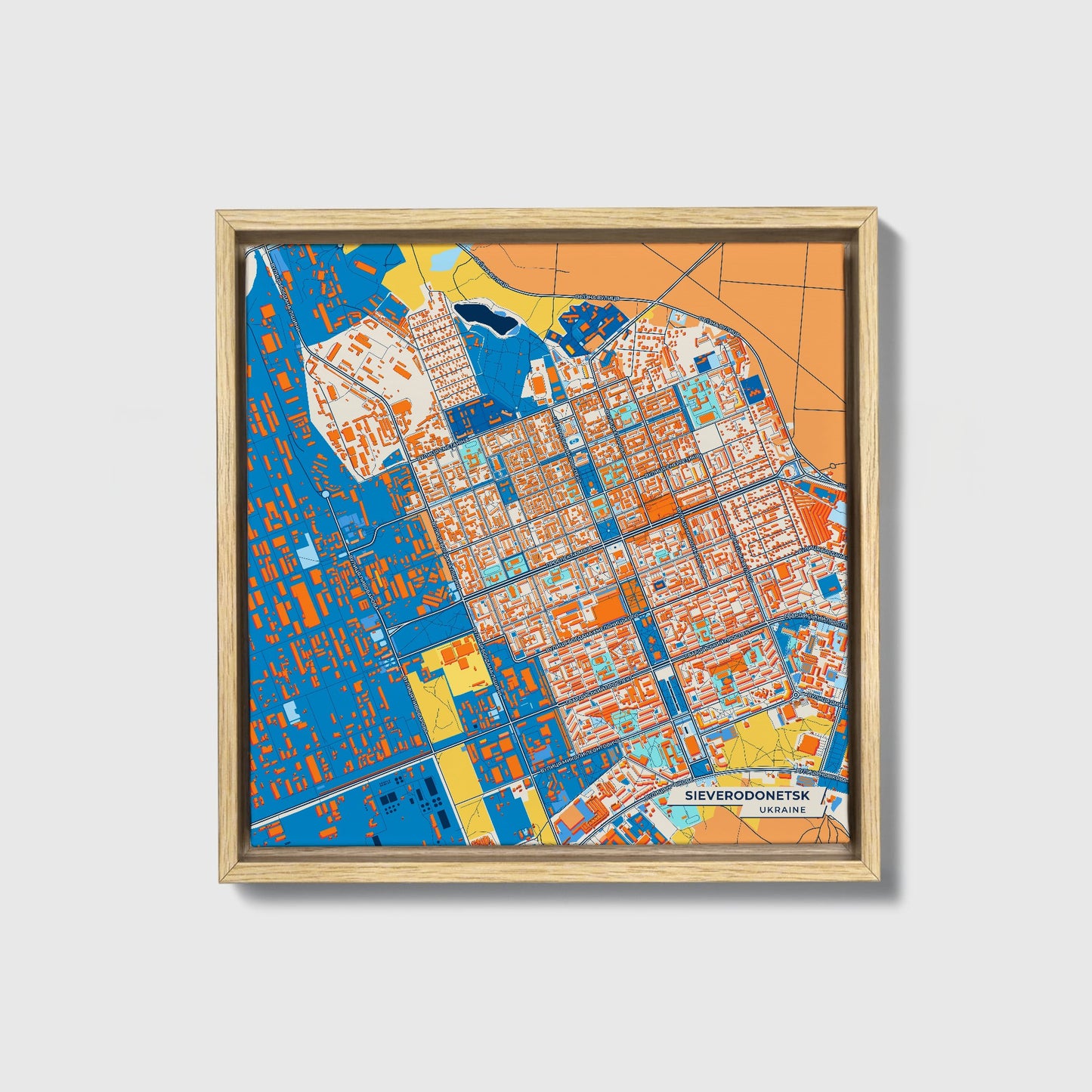 Сіверодонецьк Ukraine Colorful City Map Canvas Print • Natural Wooden Framed