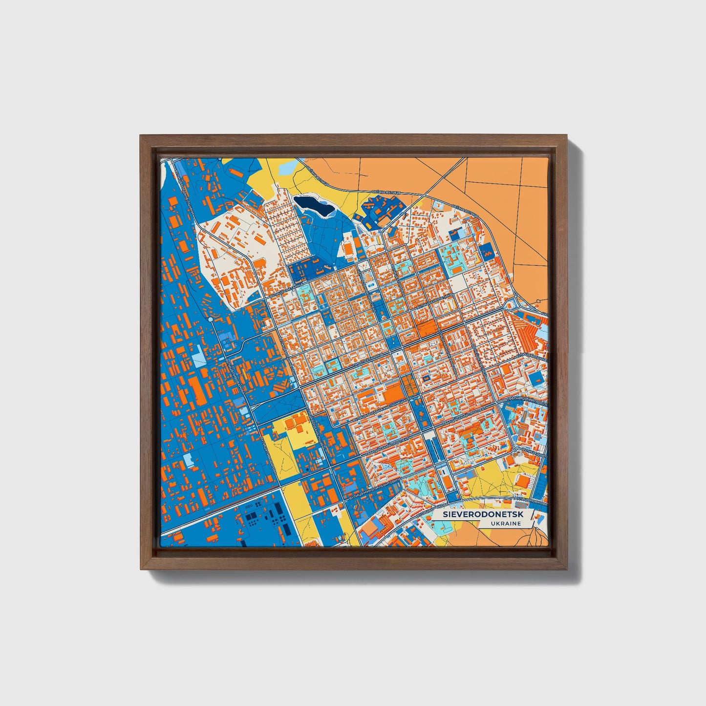 Сіверодонецьк Ukraine Colorful City Map Canvas Print • Dark Wooden Framed