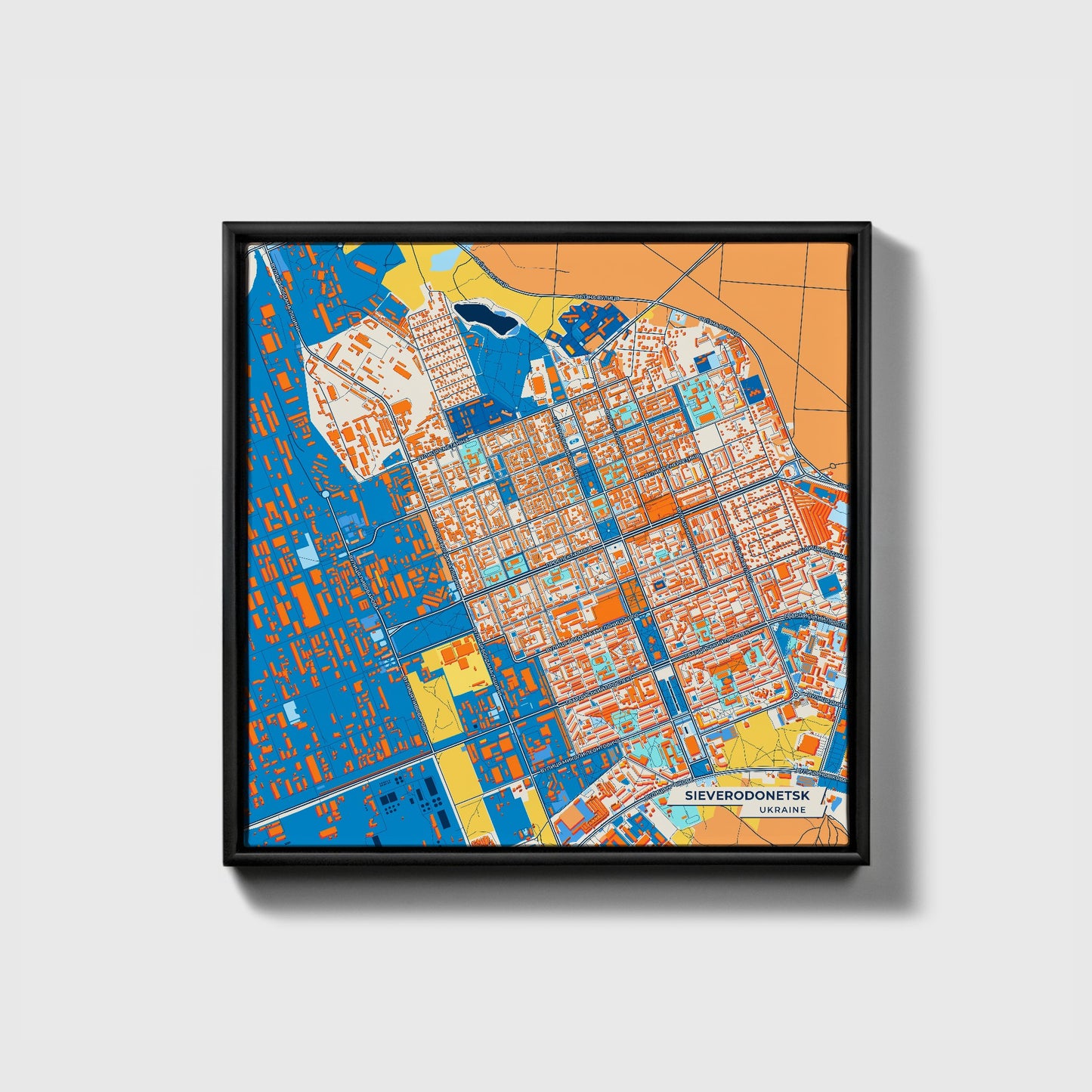 Сіверодонецьк Ukraine Colorful City Map Canvas Print • Black Framed