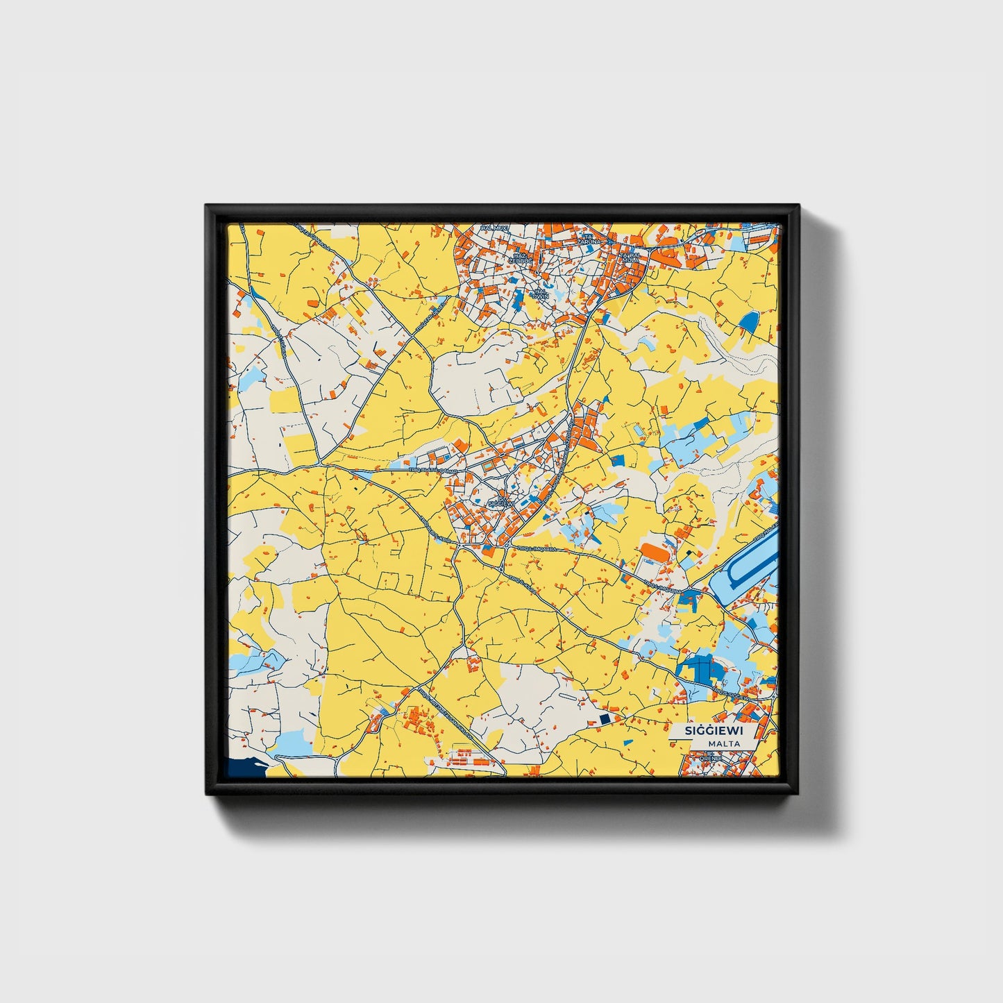 Siġġiewi Malta Colorful City Map Canvas Print • Black Framed