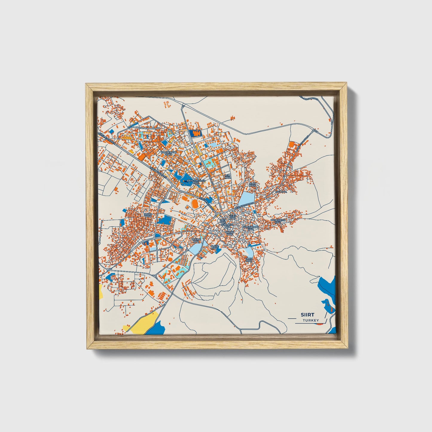 Si̇i̇rt Turkey Colorful City Map Canvas Print • Natural Wooden Framed