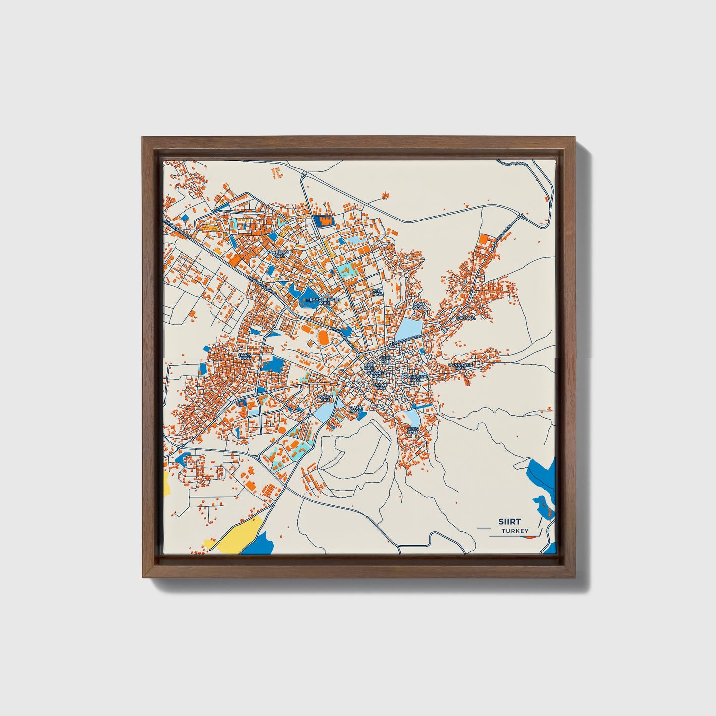 Si̇i̇rt Turkey Colorful City Map Canvas Print • Dark Wooden Framed